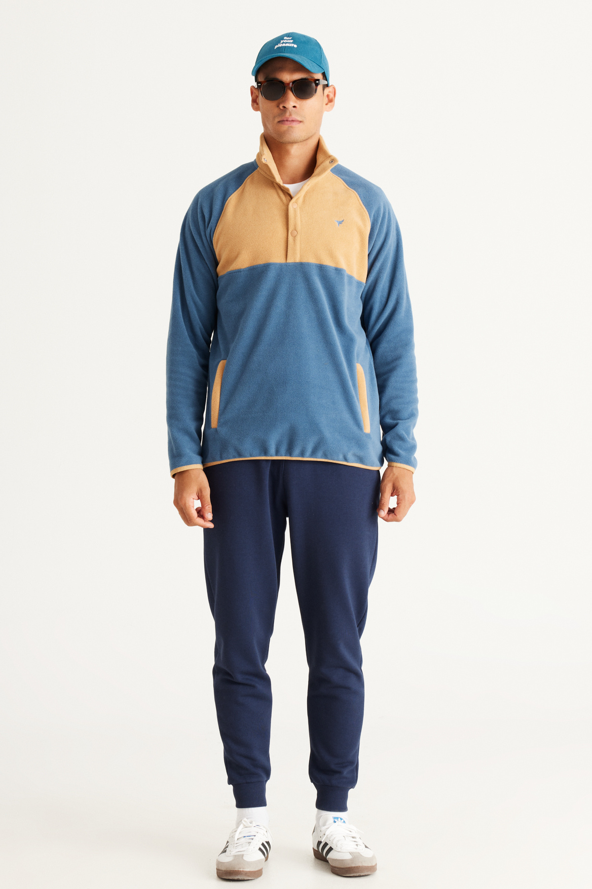 AC&Co / Altınyıldız Classics  Indigo-karamel Standart Fit Normal Kesim Dik Bato Yaka Desenli Polar Sweatshirt - Görsel 3
