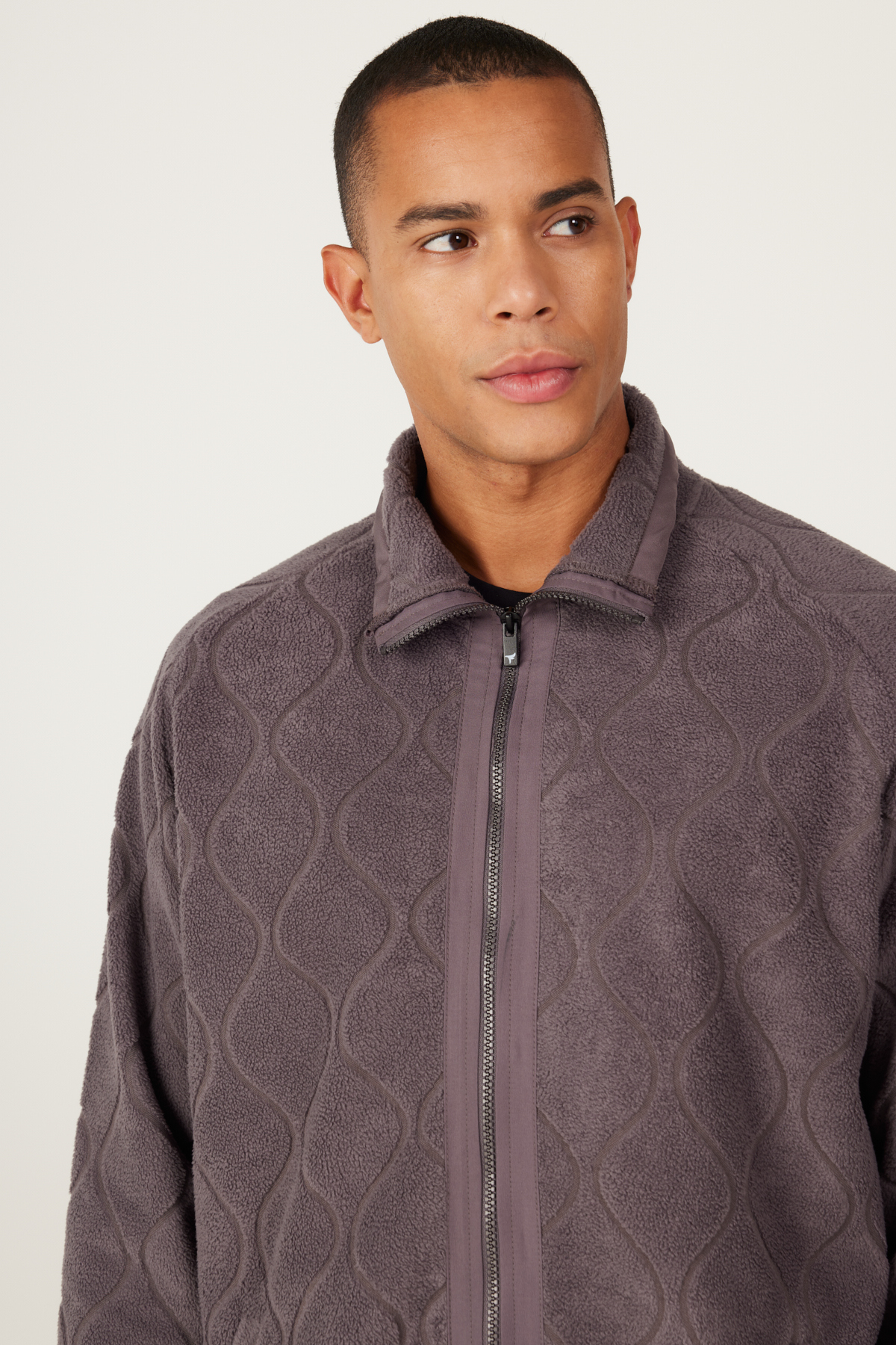 AC&Co / Altınyıldız Classics  Koyu Gri Oversize Bol Kesim Dik Yaka Jakarlı Polar Sweatshirt - Görsel 4