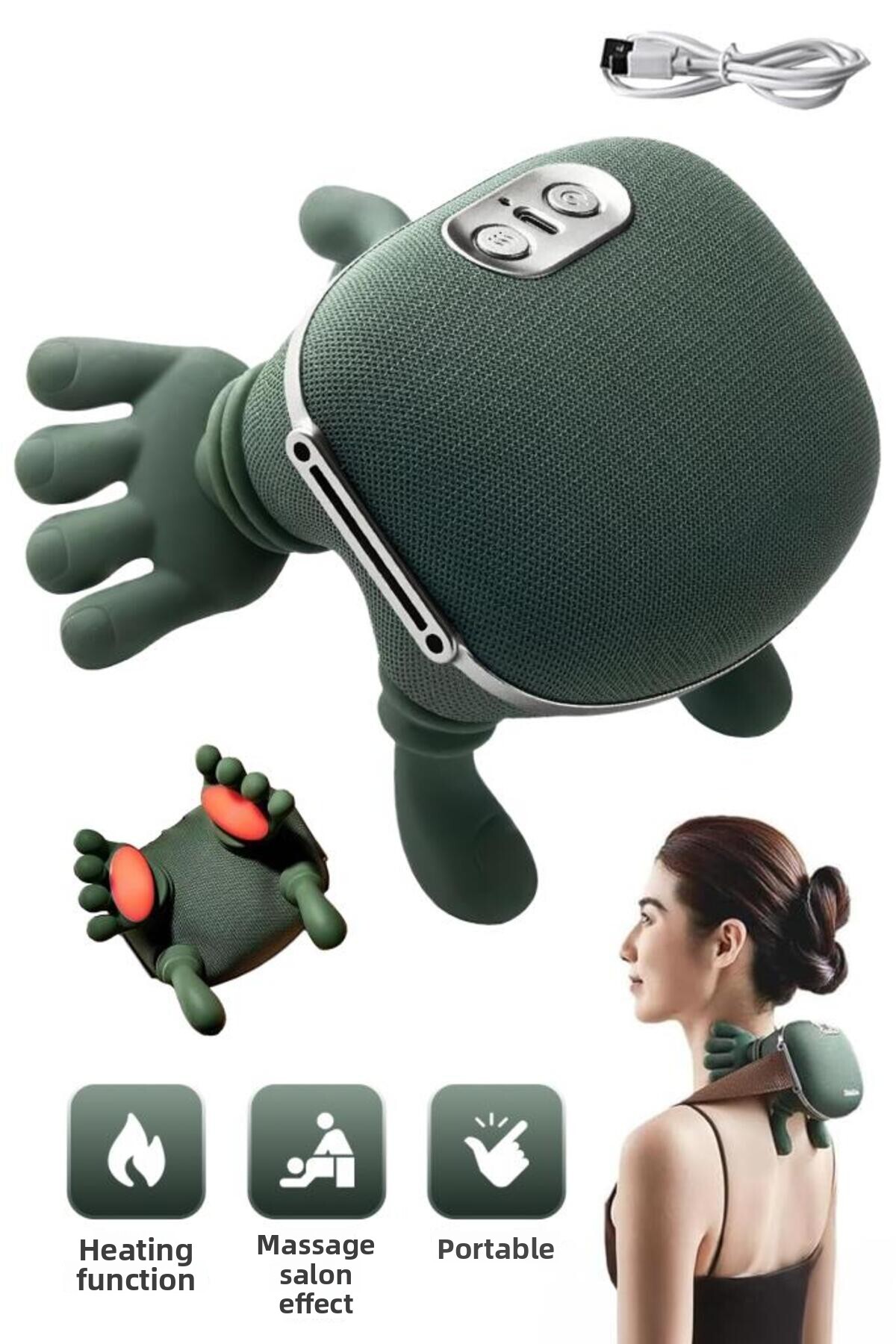 DEMPOWER Heated Hand-Shaped Portable Rechargeable Massager - Neck, Back, Leg ...