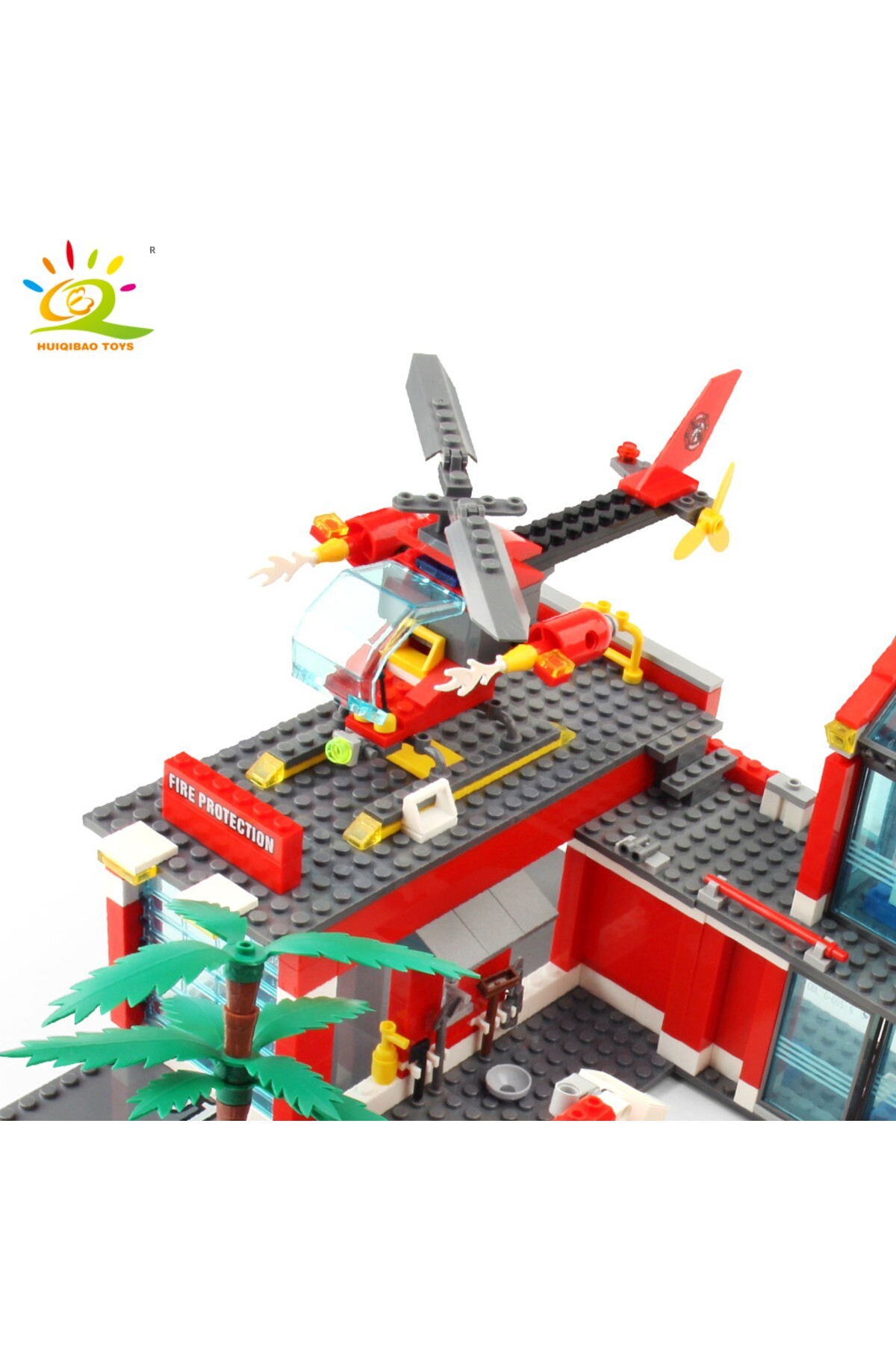 بدون جعبه HUIQIBAO ۷۵۶ تکه بلوک‌های ساختمانی مدل ایستگاه آتش‌نشانی، کامیون، هلیکوپتر، آتش‌نشان، شهر E