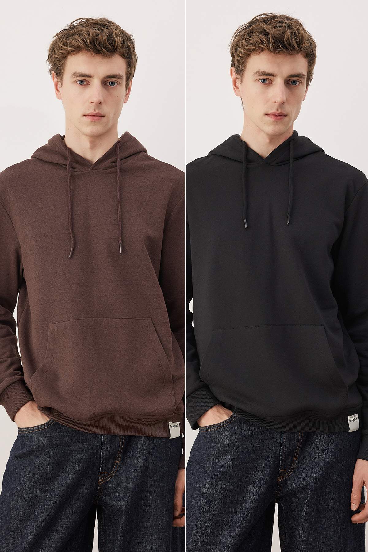 Trendyolmilla Man Siyah-Kahverengi 2'li Paket Kapüşonlu Regular Kesim İçi Polarlı Sweatshirt TMNAW24SW00000