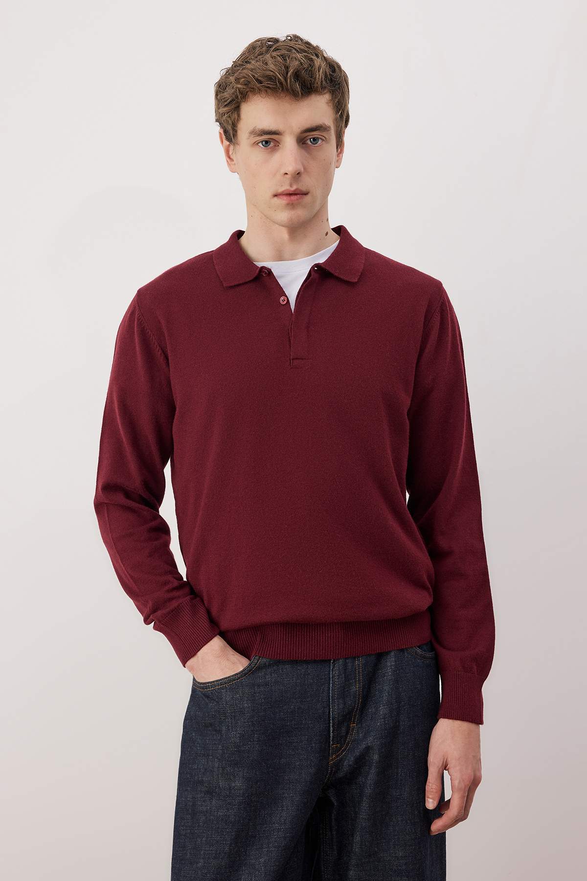 Trendyolmilla Man Bordo Regular Polo Yaka Yün Karışımlı Kazak TMNAW26KZ00009
