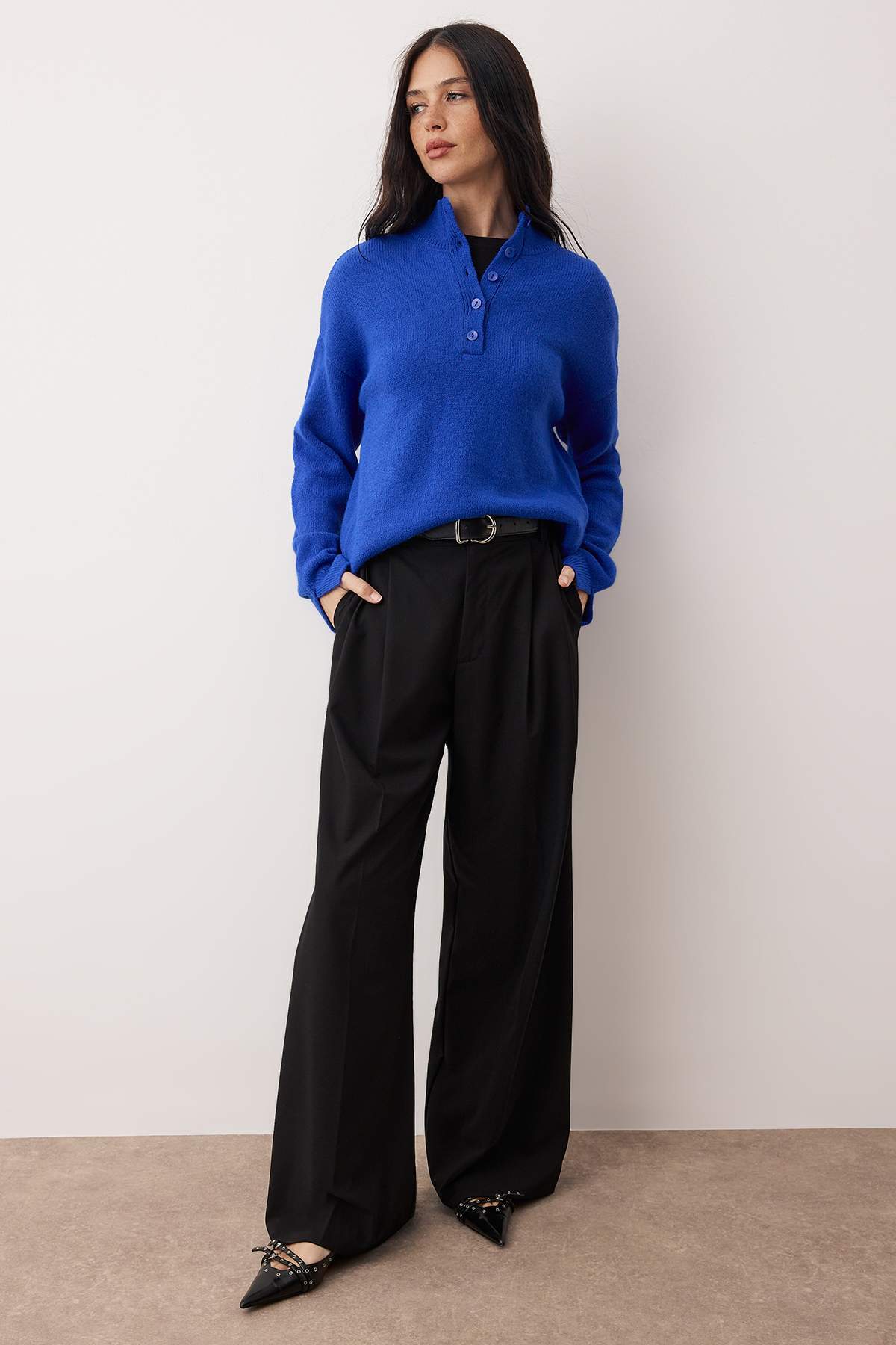 Trendyolmilla  Wardrobe Essentials Saks Yumuşak Dokulu Triko Kazak | TWOAW26KZ00074 - Görsel 2