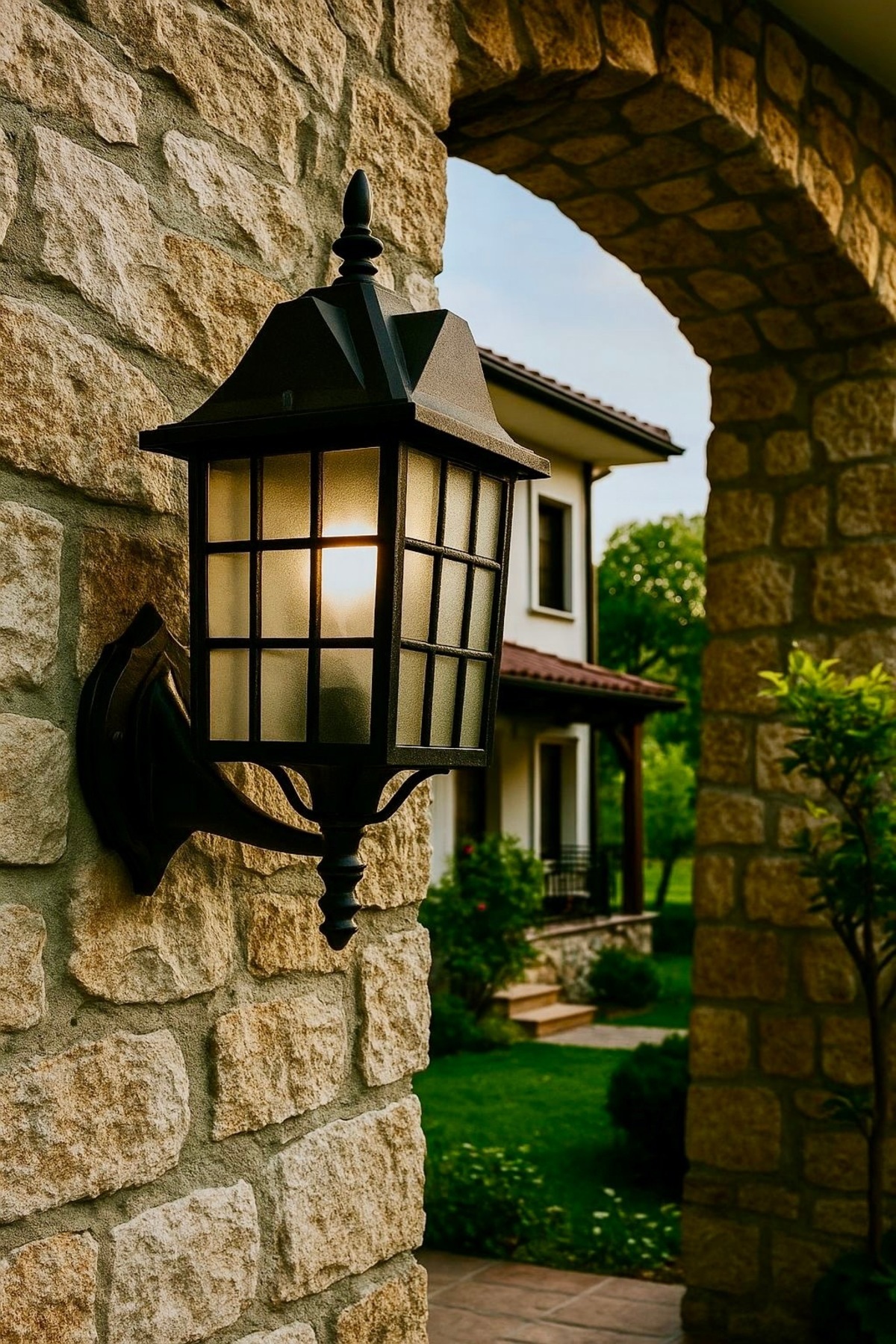 232LAMP NOSTALJİ Siyah Lüks Bahçe Duvar Feneri Konsollu Veranda Kamelya