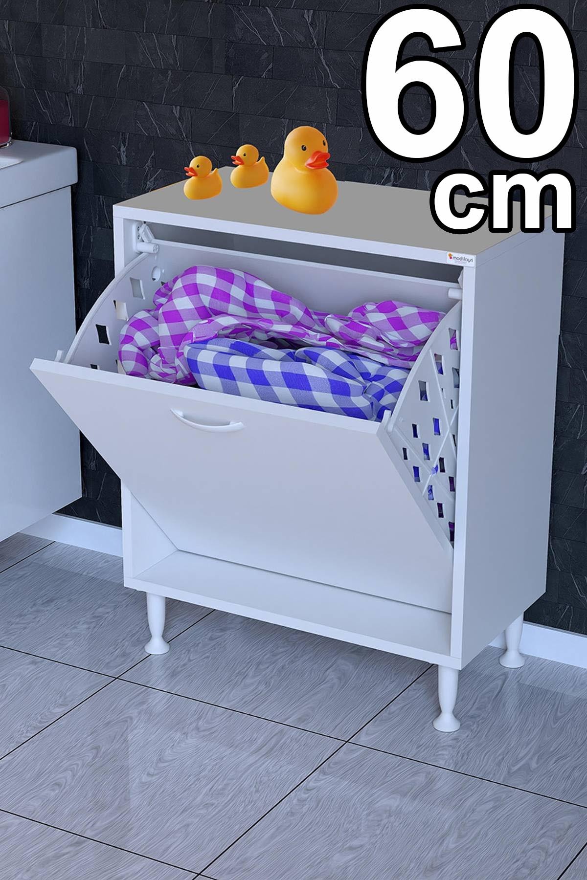 Modilayn Söke Kirli Sepetli, Ayaklı, Çok Amaçlı Banyo Dolabı (14 farklı Genişlik Seçeneği)