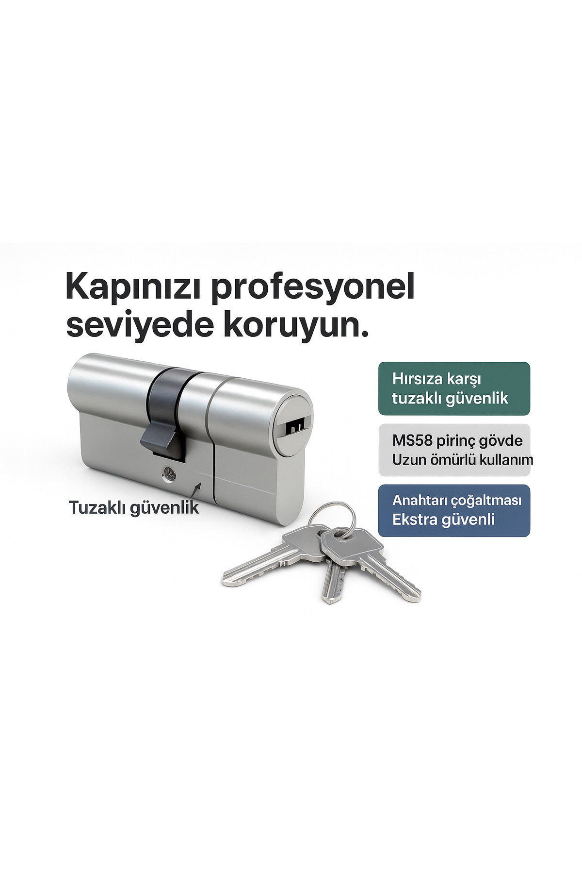 REYYEN Hırsızlığa Karşı Tuzaklı Çelik Kapı Kilit Göbeği Barel Çelik Kapı Kilidi 68mm 3 Anahtarlı