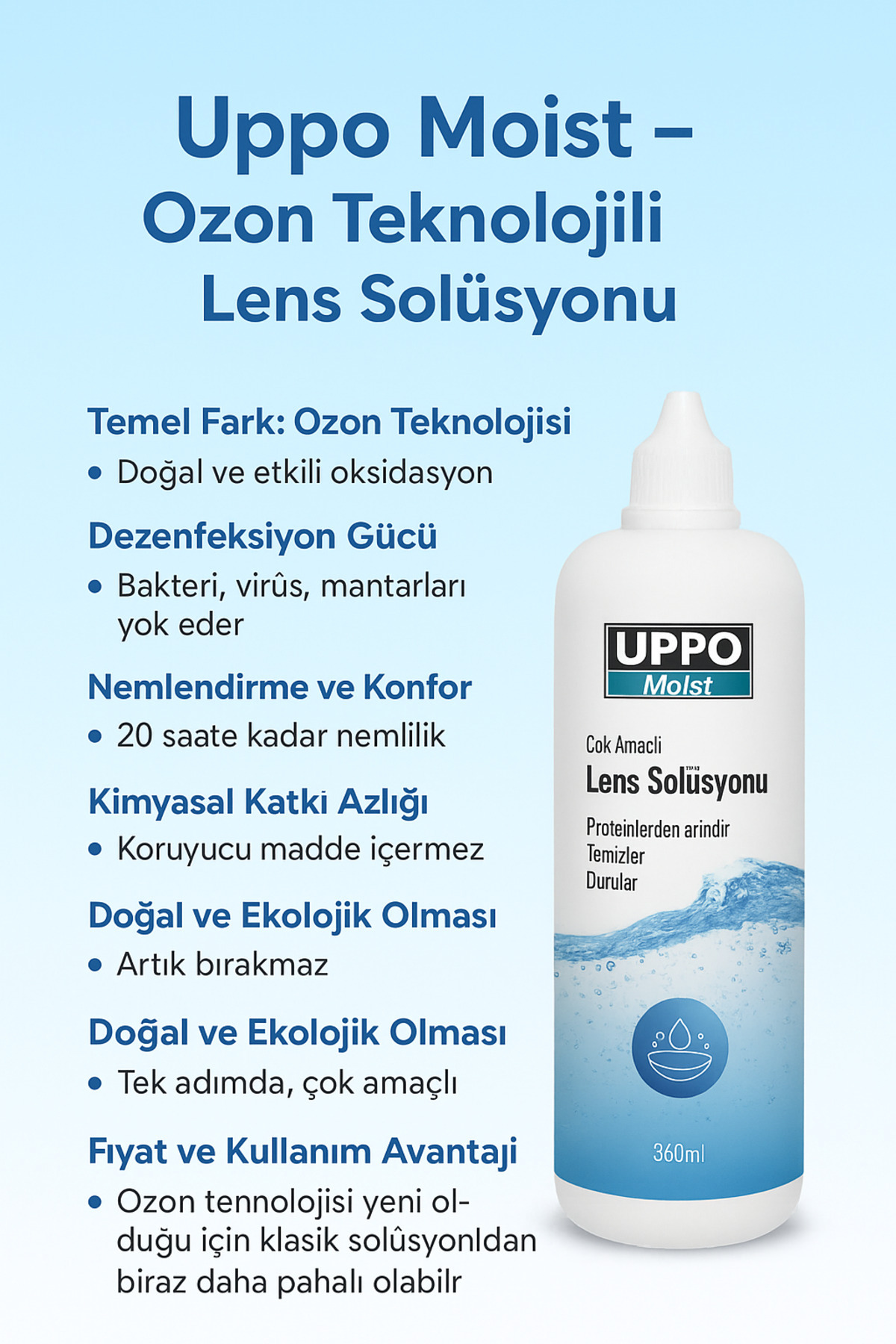 UPPO MOİST Türkiye'de Ve Dünya'da Ozanlama Ile Üretilen Ilk Ve Tek Lens Solüsyonu 360 ml skt 11,2026
