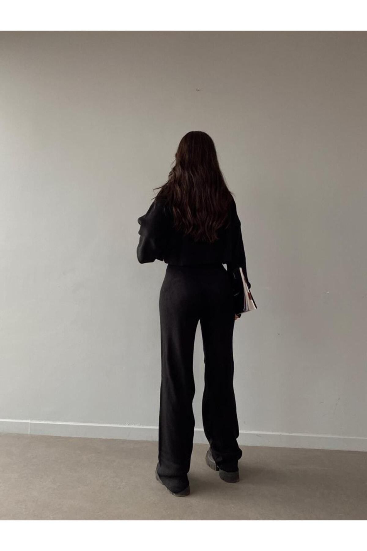 Laleli Butik Set tricotaje interconectate cu vârfuri negre pentru femei 015