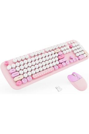 Geezer Kablosuz Klavye Ve Mouse Set 104 Tuşlu Retro Ve Şık Daktilo Renkli Tuş...
