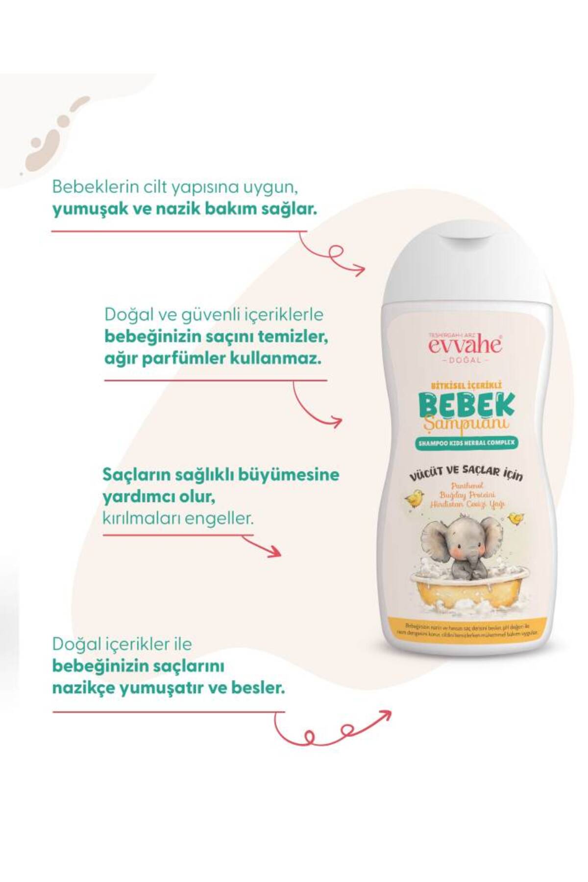 EVVAHE DOĞAL BİTKİSEL İÇERİKLİ BEBEK ŞAMPUANI (190 ml) fotoğrafı 4 (önizleme)
