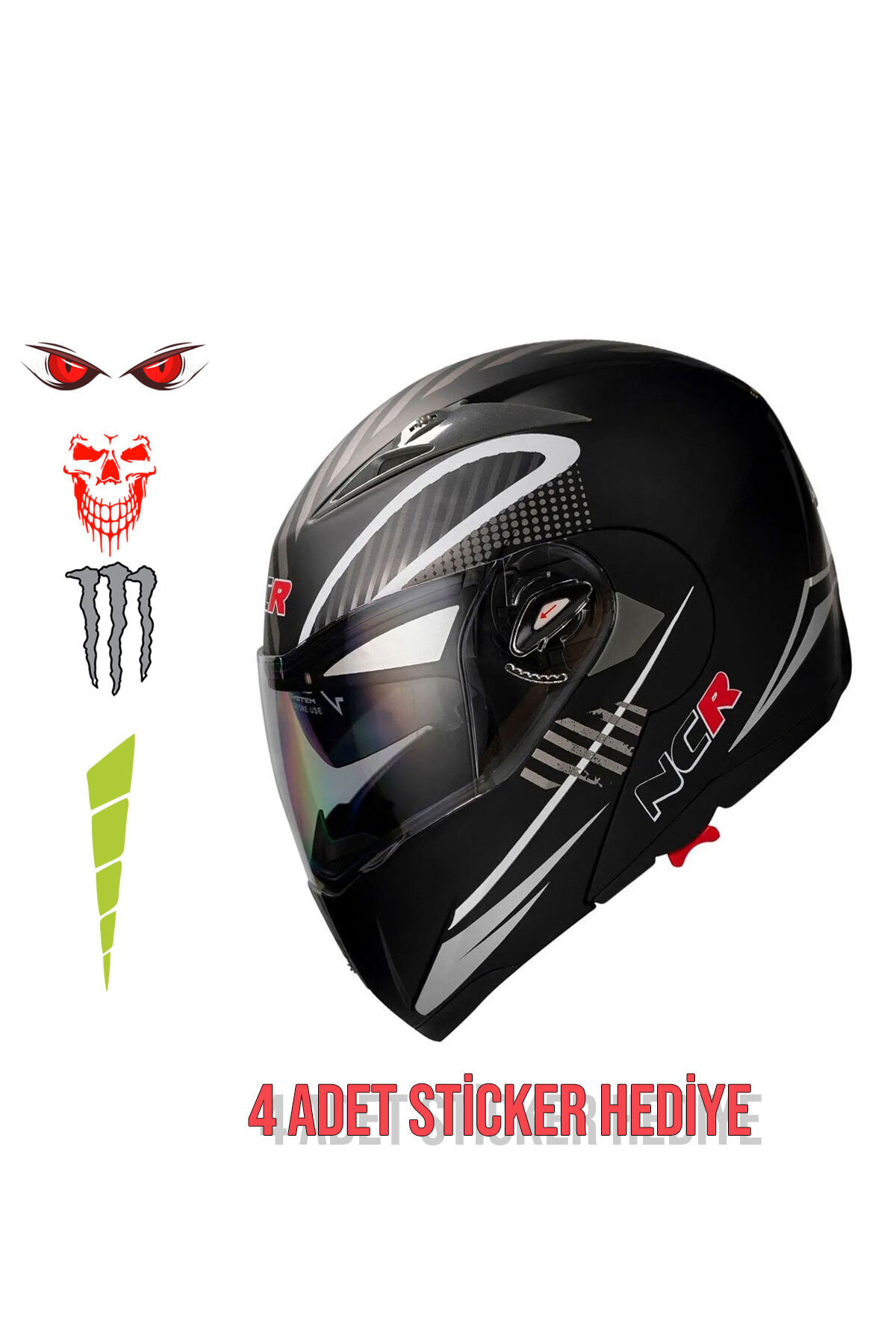 NCR Çene Açılır Kask Vizörlü Monster Mat Siyah Ece Belgeli