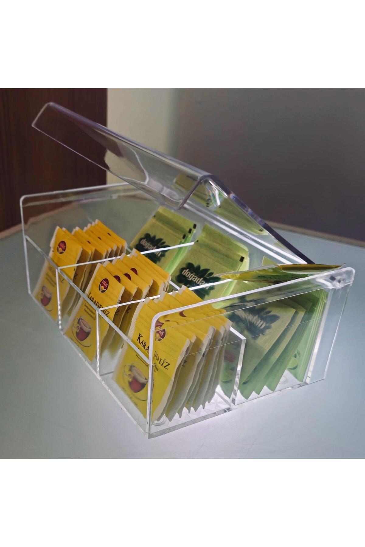 Limeks Home Çok Amaçlı 6 Bölmeli Desenli Kapaklı Poşet Çay Saklama Kutusu