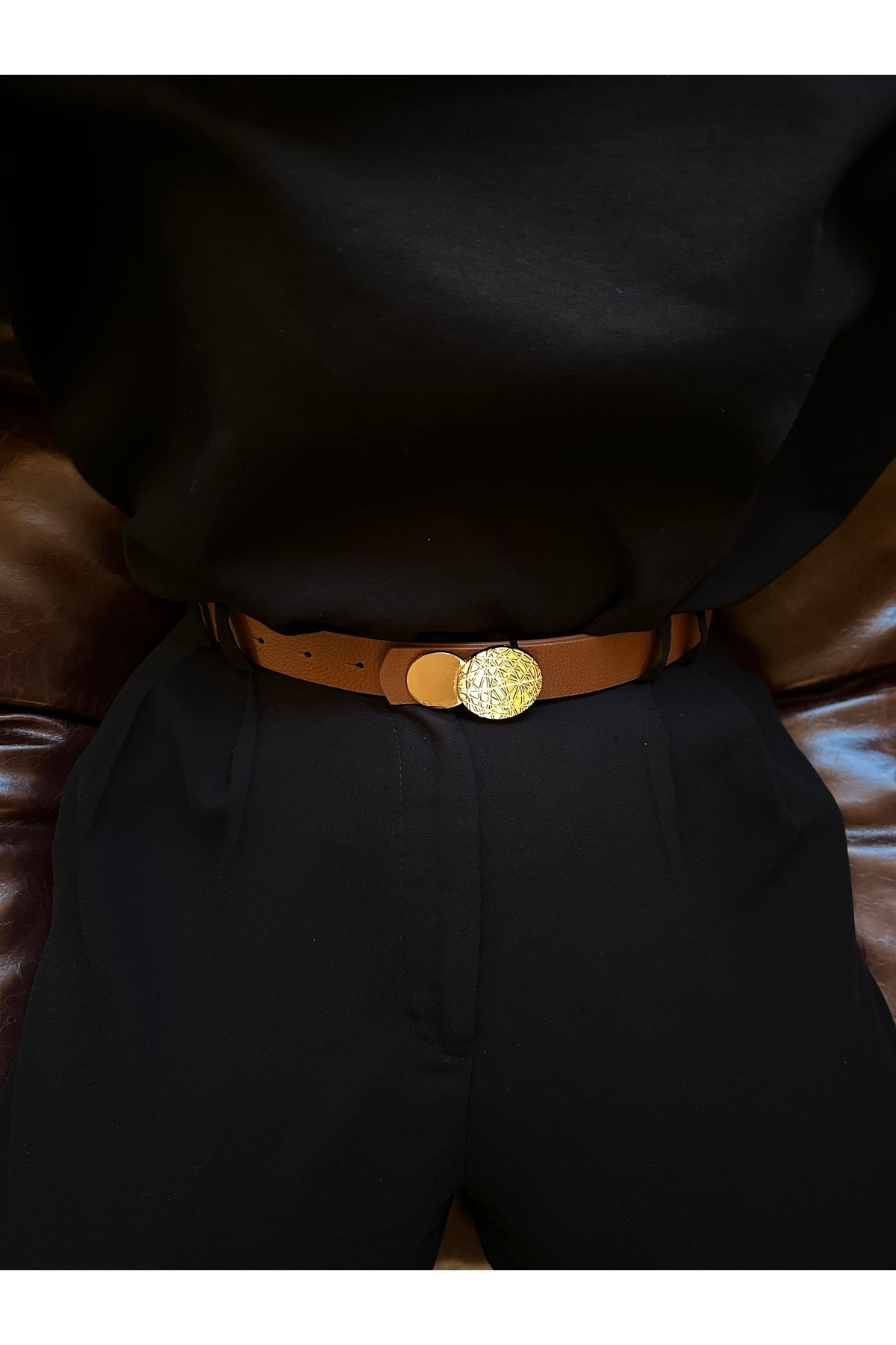 Axel Round Pattern Women's Gold Buckle Belt Waist Belt Jacket Belt Dress Belt Pants Belt
