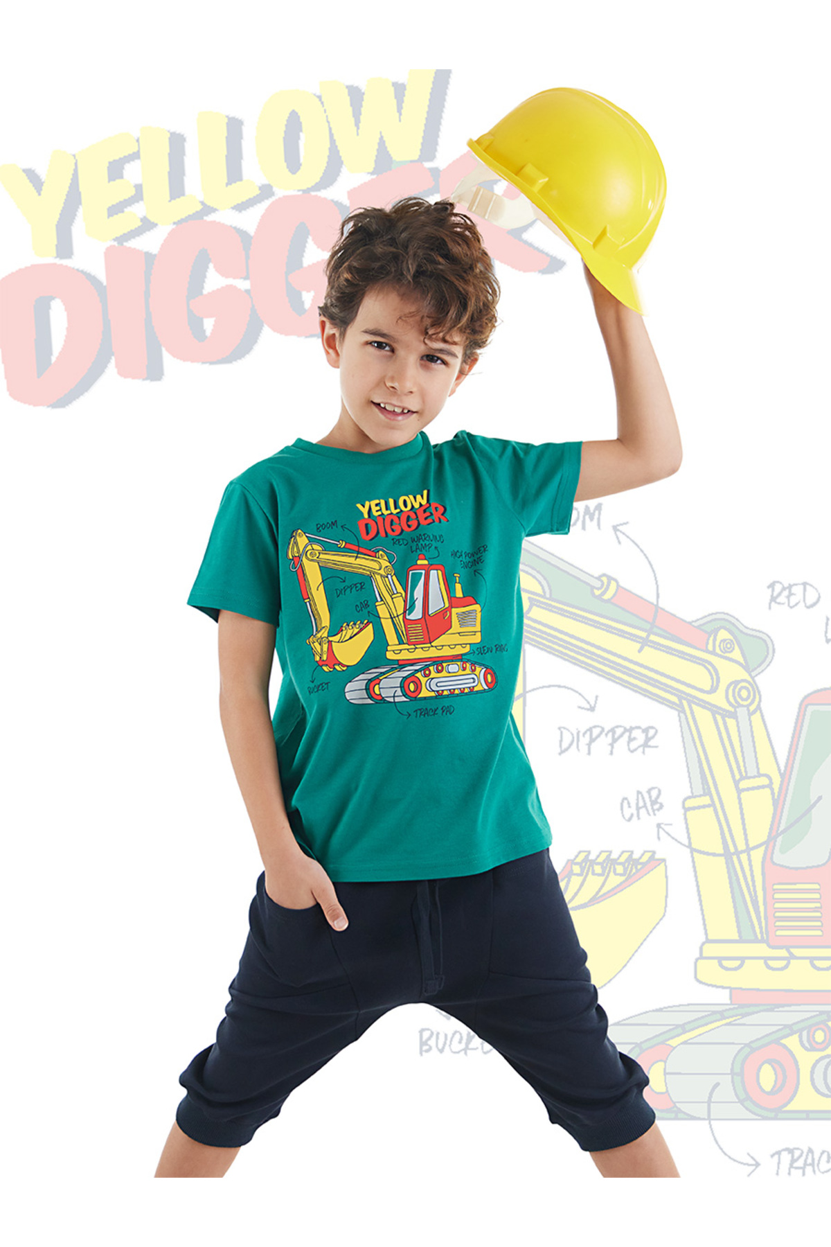 ست تی‌شرت و شلوارک کاپری پسرانه زرد Digger