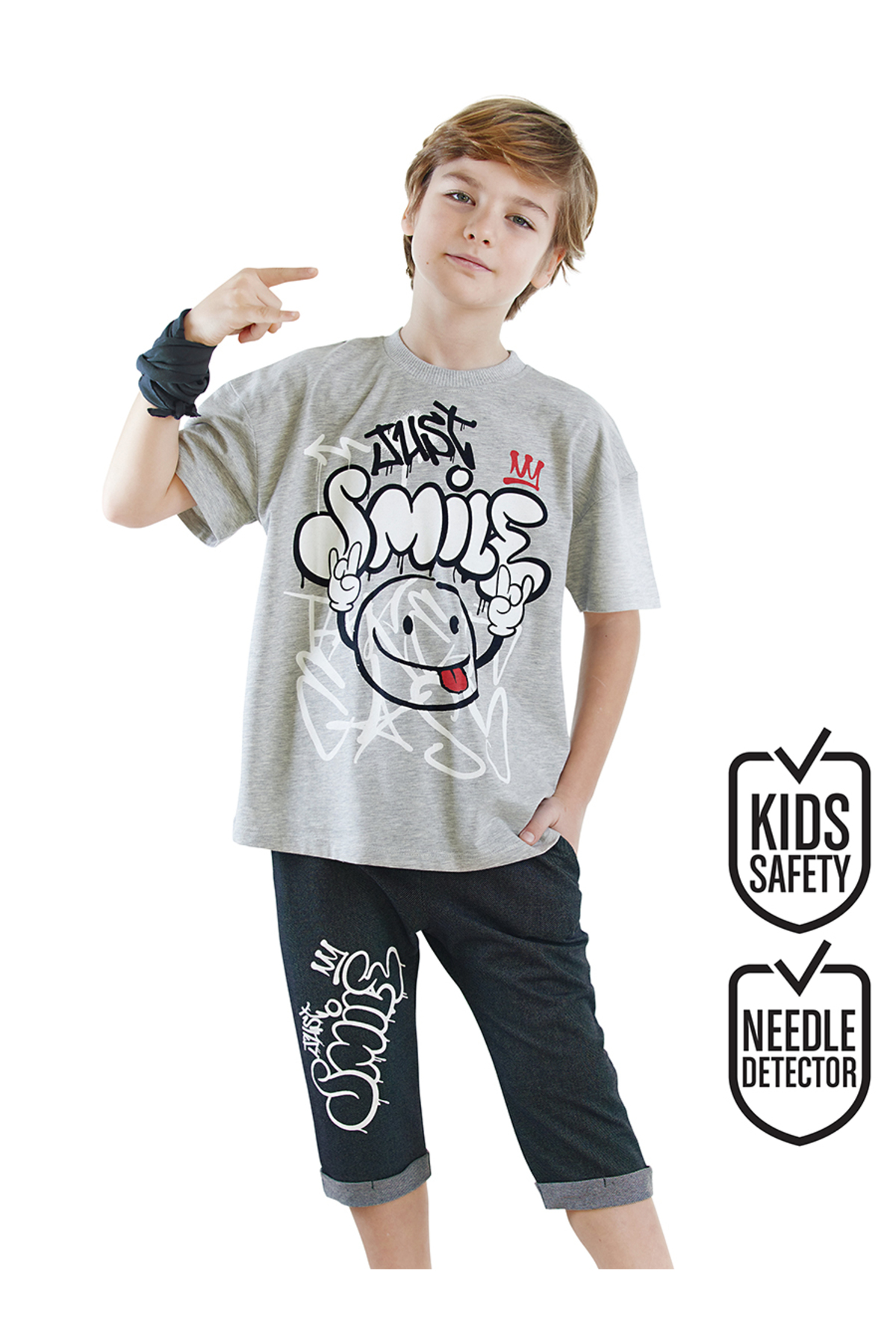 دنو کیدز ست تی‌شرت و شلوارک کاپری پسرانه Just Smile