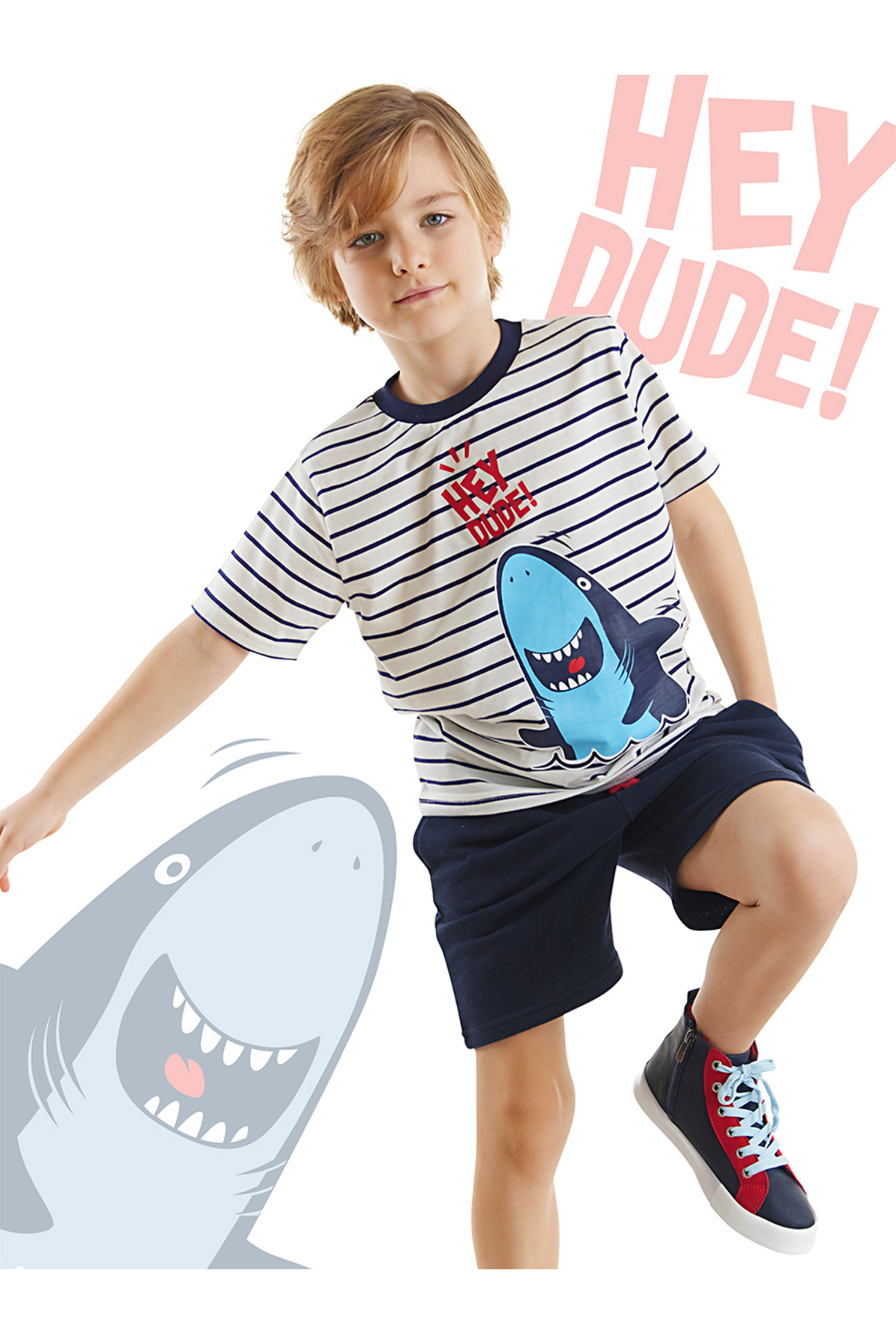 دنو کیدز ست تی‌شرت و شلوارک پسرانه Dude Shark