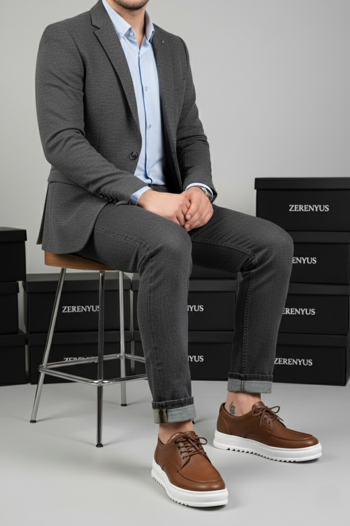 کفش ورزشی کلاسیک مردانه بنددار مدل ZRJ-T12 قهوه‌ای روشن Zerenyus