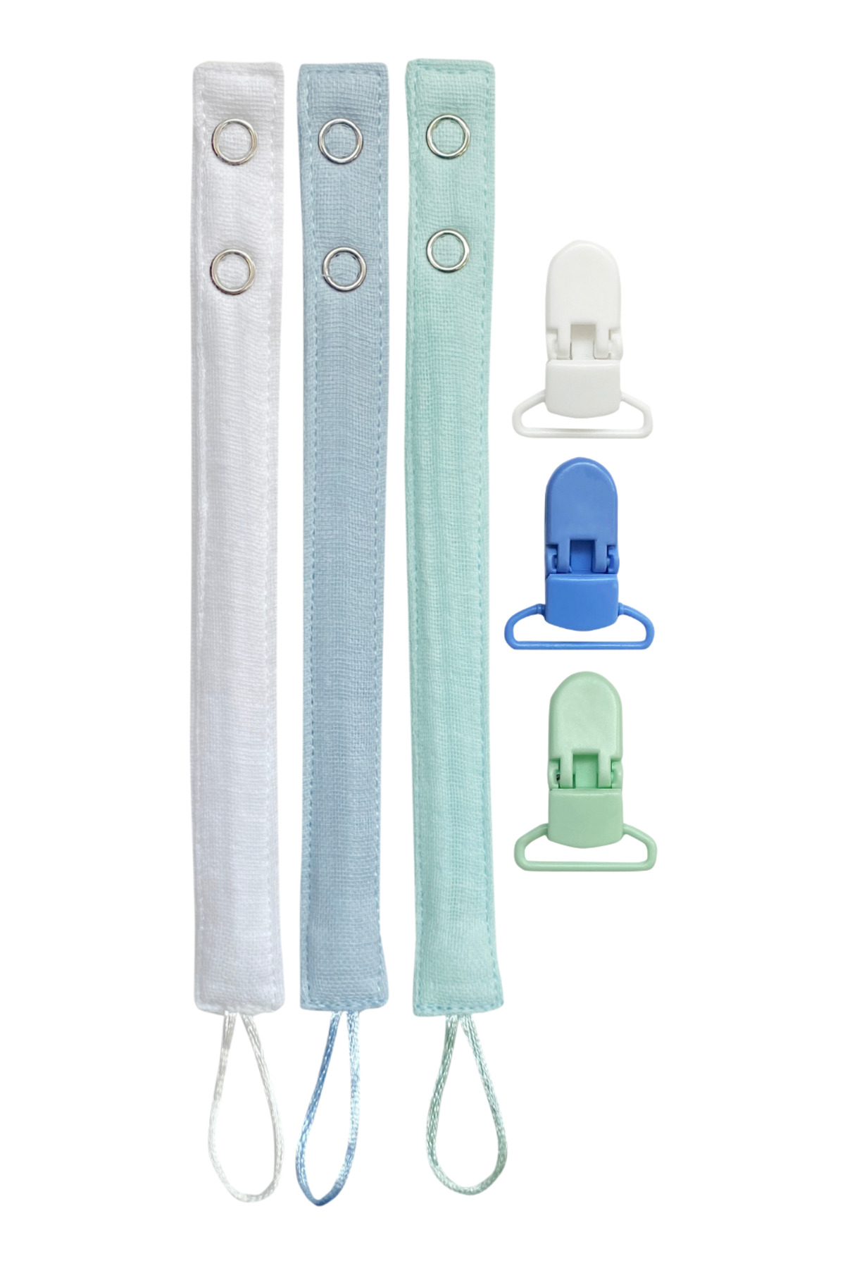 Joyous Mom Kids 3'lü Pamuk Müslin Bebek Emzik Askısı Plastik Klips Kolay Açılır Emzik Tutacağı /Emzik Zinciri fotoğrafı 2 (önizleme)