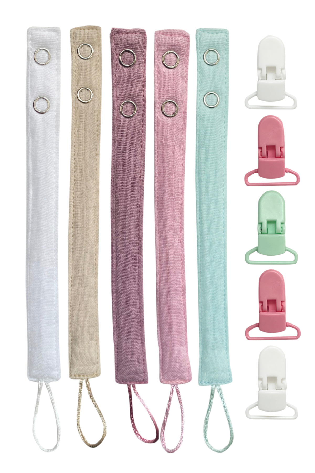 Joyous Mom Kids 5'li Yıkanabilir Renkli Emzik Askısı Emzik Zinciri %100 Pamuk (5 Askı 5 Klips) fotoğrafı 2 (önizleme)