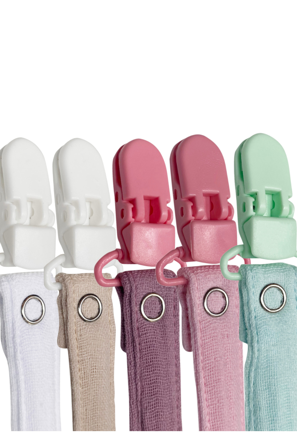 Joyous Mom Kids 5'li Yıkanabilir Renkli Emzik Askısı Emzik Zinciri %100 Pamuk (5 Askı 5 Klips) fotoğrafı 4 (önizleme)