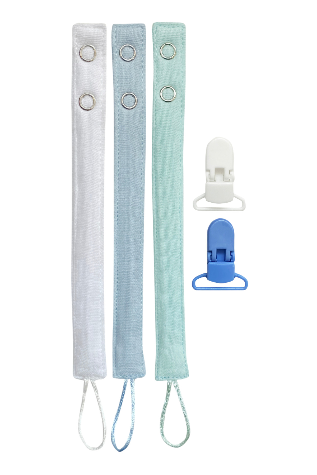 Joyous Mom Kids 3'lü Pamuk Müslin Bebek Emzik Askısı 2 Plastik Klips Kolay Açılır Emzik Tutacağı /emzik Zinciri fotoğrafı 2 (önizleme)