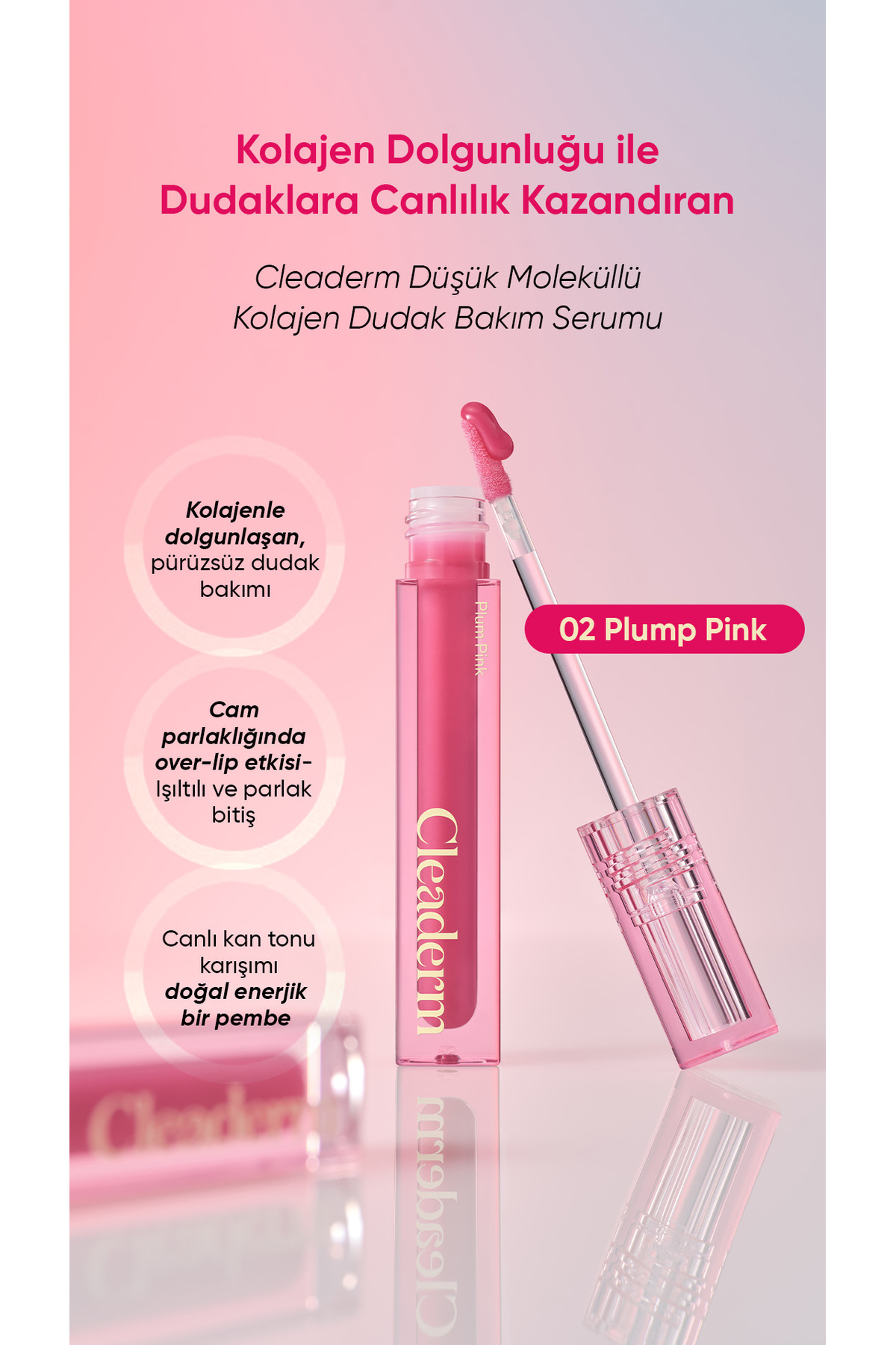 Dolgun Görünüm Sağlayan Dudak Bakım Serumu Collagen Glow Lip Serum — صورتی CleaGlowLip00 — تصویر 4 از 6