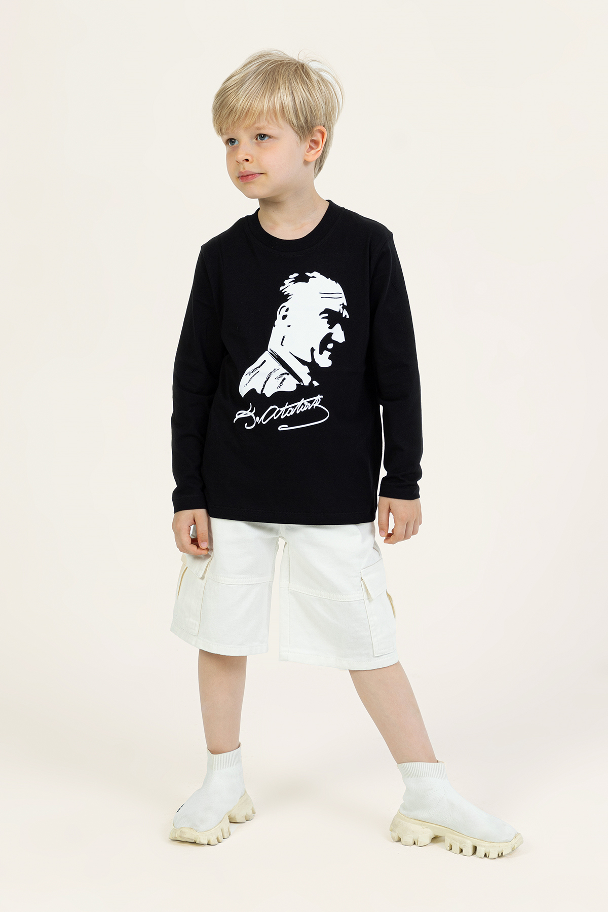 DMB BOYS & GIRLS Atatürk Baskılı Pamuklu Bisiklet Yaka Uzun Kollu Tören 29 Ekim 10 Kasım Erkek ve Kız Çocuk T-shirt fotoğrafı 3 (önizleme)