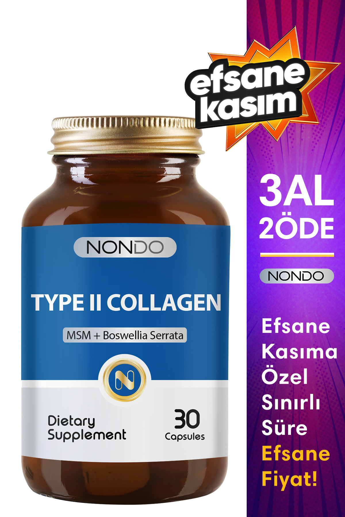 Nondo Tip 2 Kolajen 30 Kapsül ( Msm Akgünlük Ekstresi Type 2 Collagen )