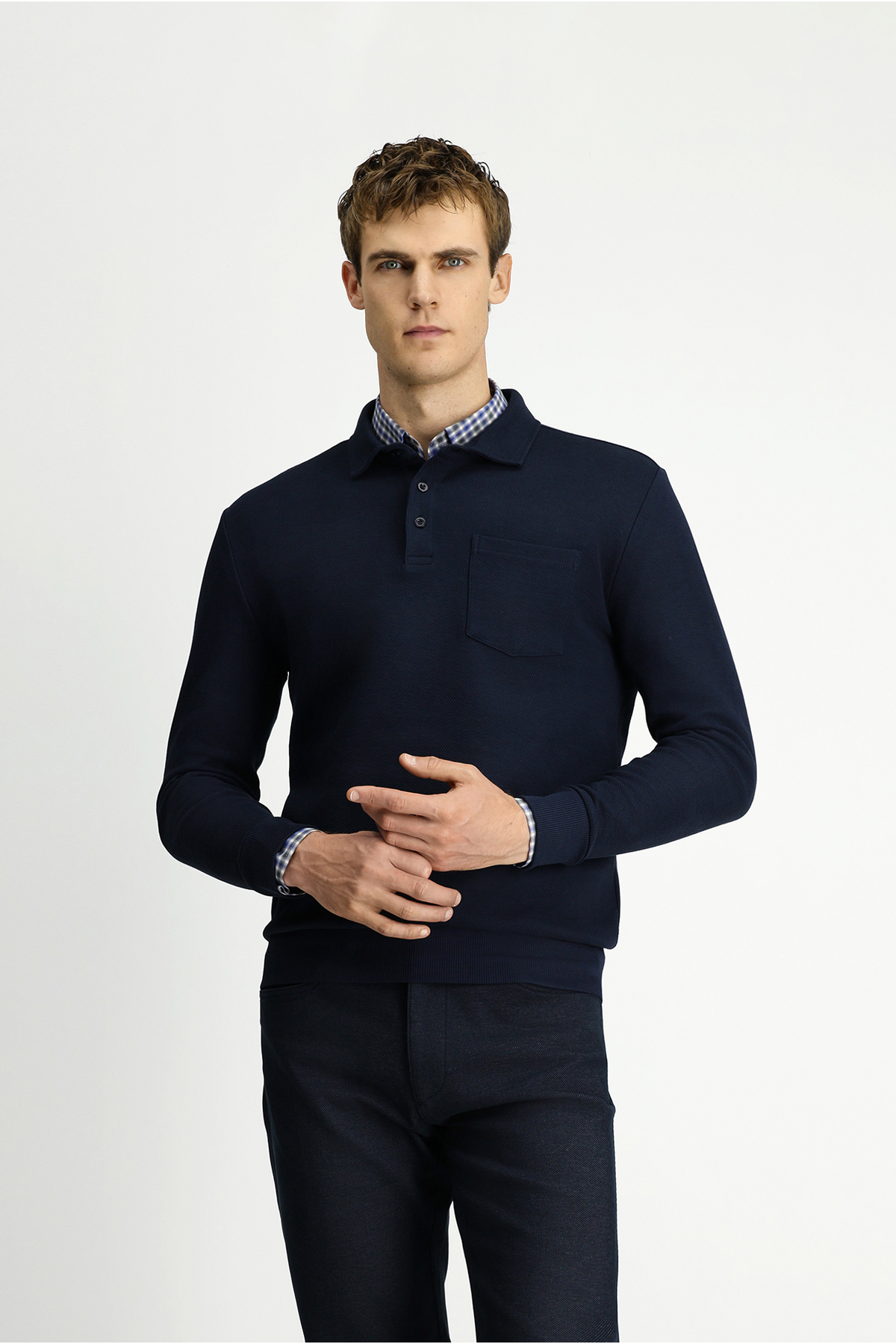 Kiğılı  Polo Yaka Regular Fit Desenli Cepli Pamuk Sweatshirt - Görsel 2