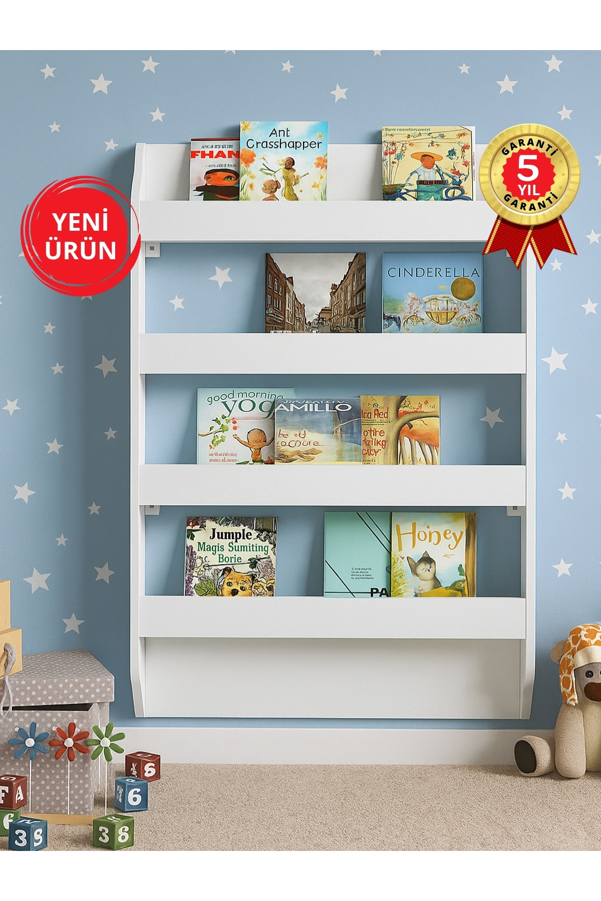 dorpek Drama Çocuk Odası Montessori Kitaplık - Eğitici Çocuk Kitap Rafı, Şık Beyaz Raf