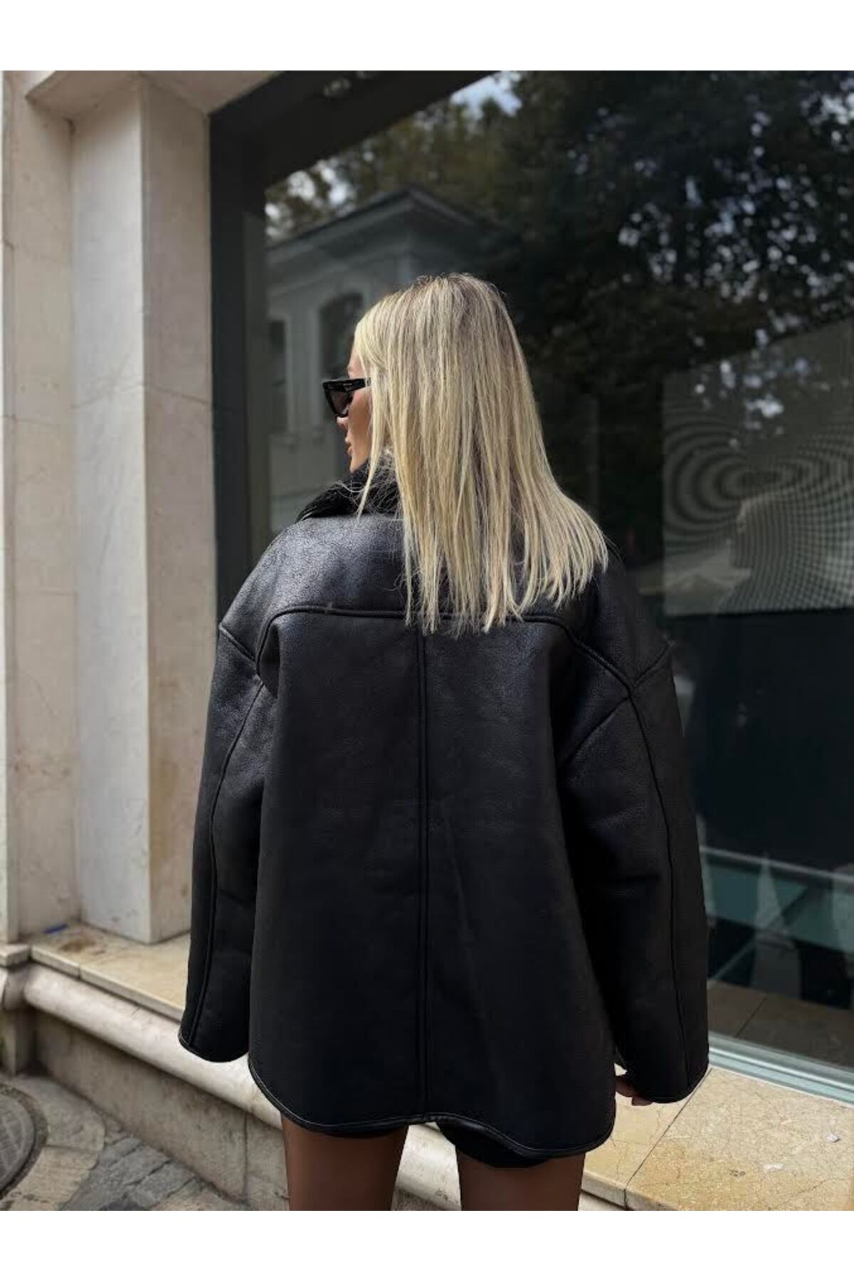 NET OF NOT Else Siyah Dokulu Süet Içi Peluşlu Oversize Zr Model Mont görsel 5