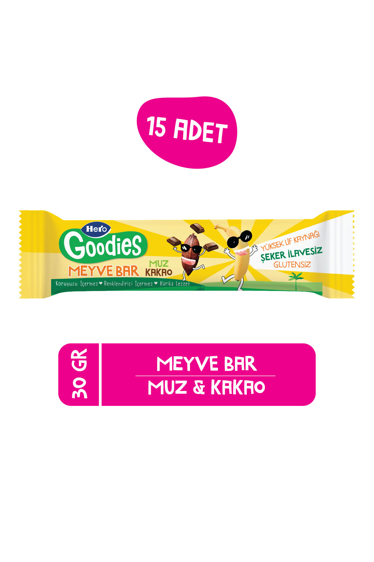Hero Goodies Muz Kakao Meyve Bar 30g X15