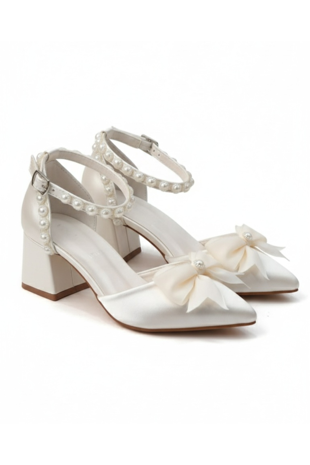 ŞAH  İnci Kurdele Fiyonklu 5cm Gelinlik Nikah Abiye Ayakkabı - Görsel 3