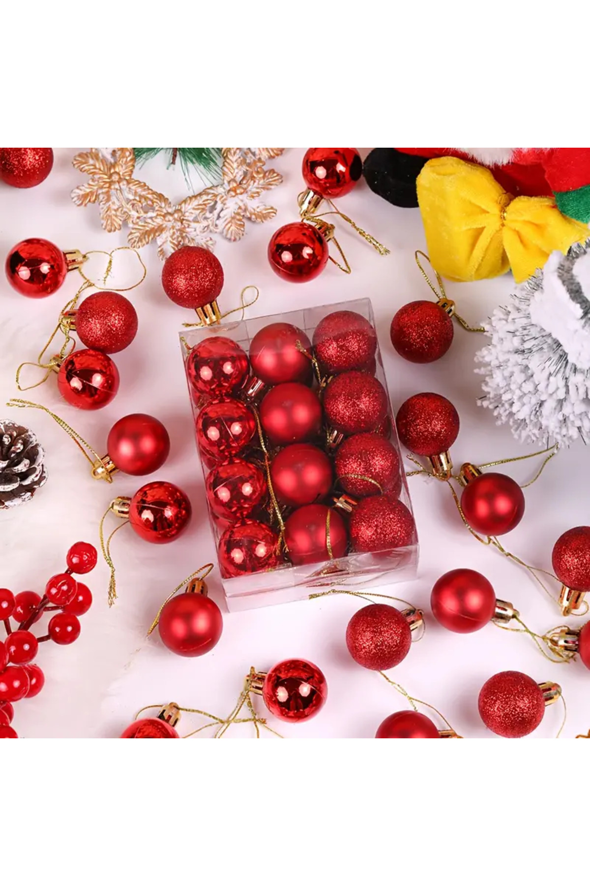 hediyeofisi Yılbaşı Ağacı Süsü 3cm Simli Ve Parlak Minik Cici Top Ağaç Süsü 24lü