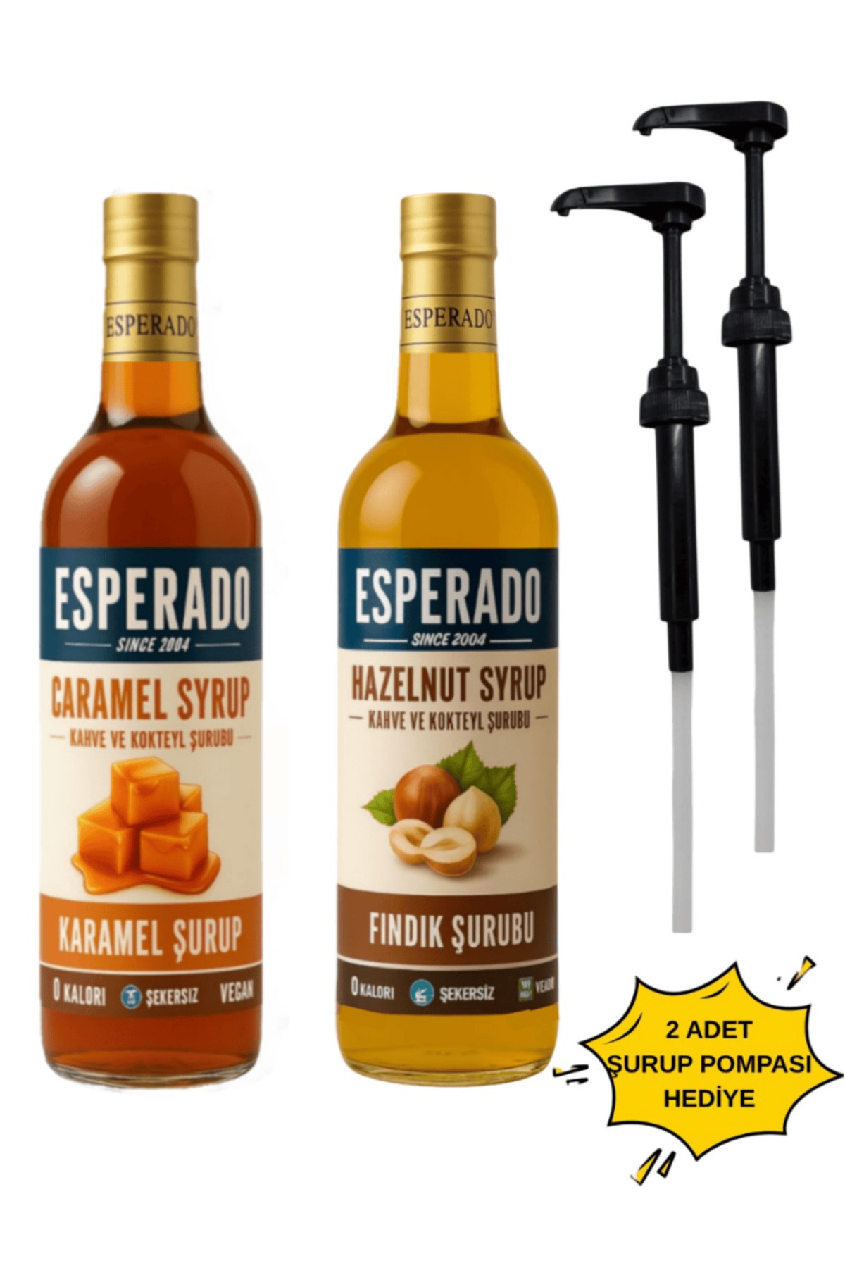 ESPERADO Şekersiz -sugar Free Karamel * Fındık Aromalı Kahve Şurubu 750 ml X 2 Adet