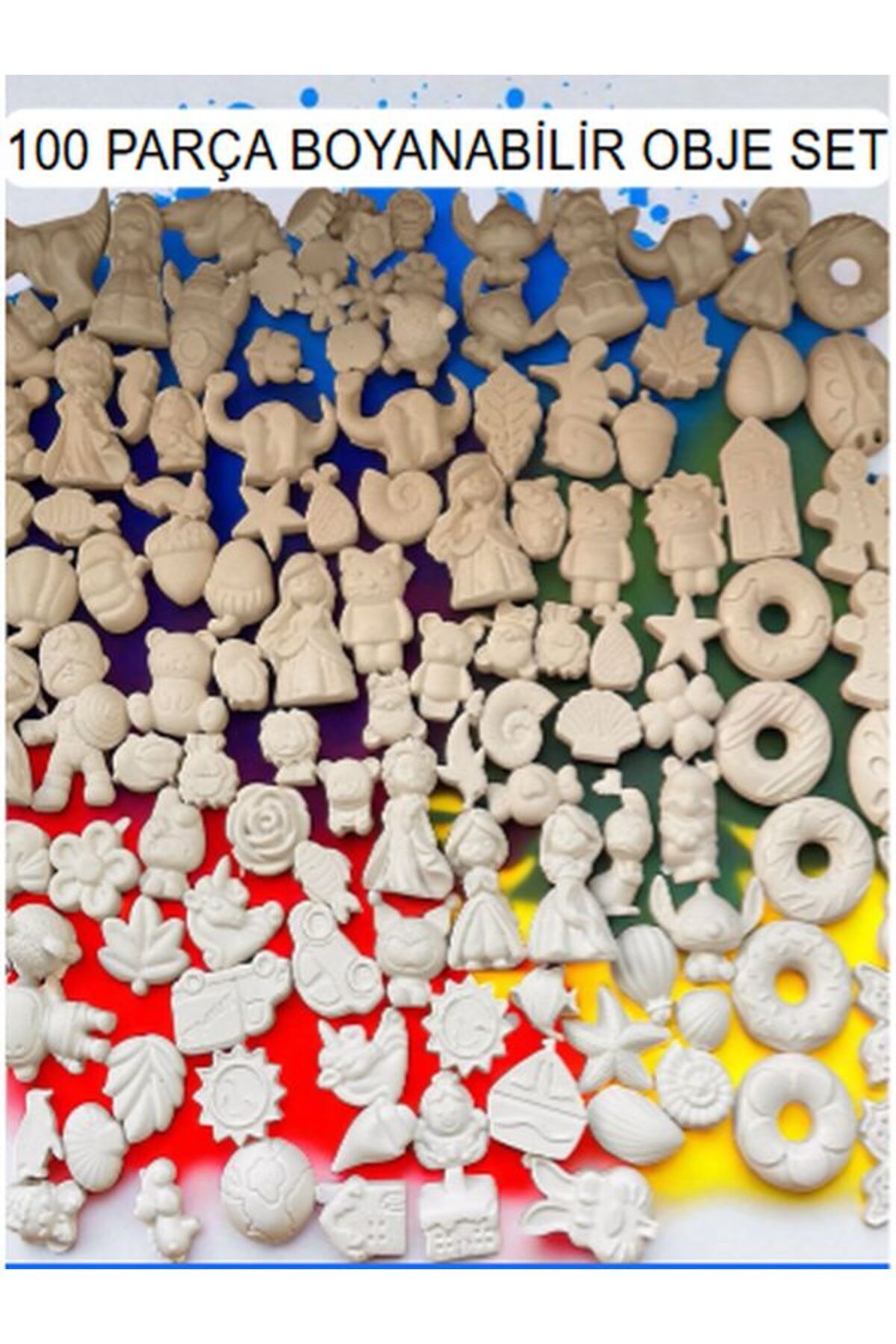 magnocandles 100’lü Boyanabilir Obje Seti – Hobi & Sanat Etkinlik Seti + 6 Renk Akrilik Boya + Fırça