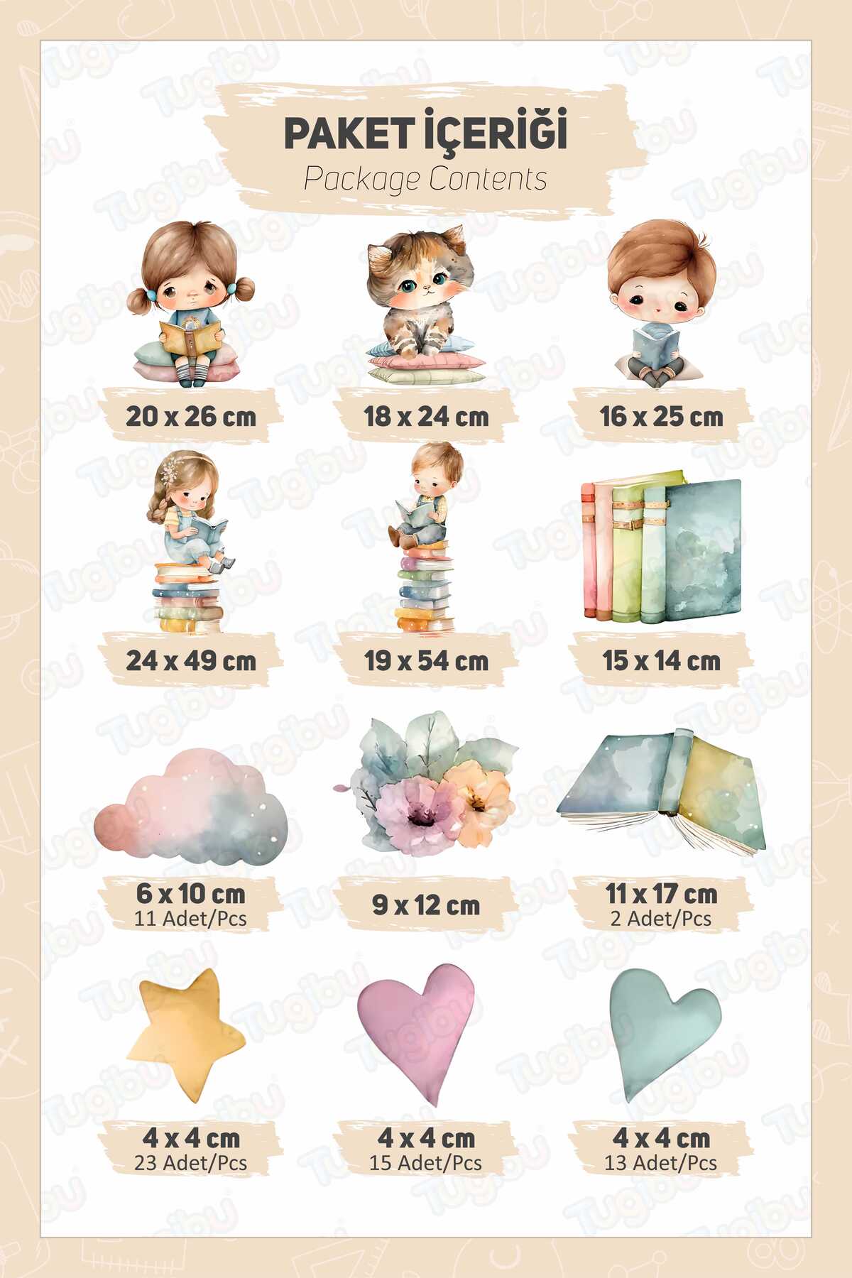 TUGİBU Çocuk Odası Duvar Sticker Seti, Kitap Okuyan Çocuklar Duvar Dekoru, Sevimli Çocuklar Sticker Seti fotoğrafı 3 (önizleme)
