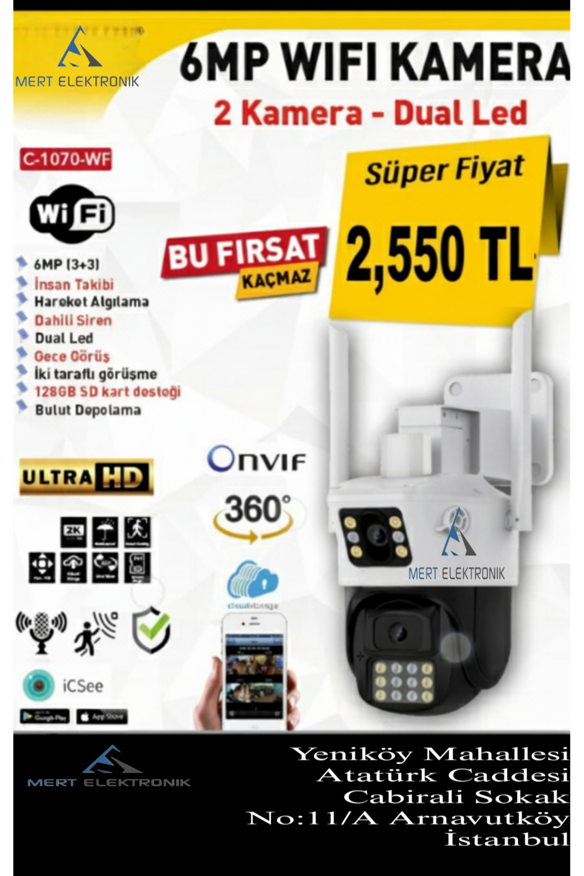 mrtelk 6MP WIFI KAMERA 2 Kamera - Dual Led