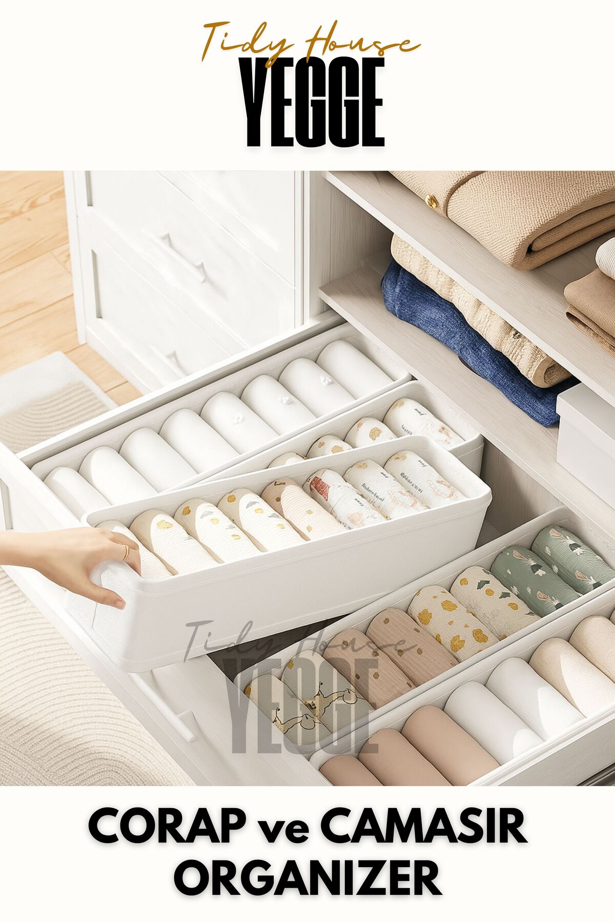4-Piece Drawer and Cabinet Organizer, Shelf Organizer, Foldable Socks and Laundry Organizer Box