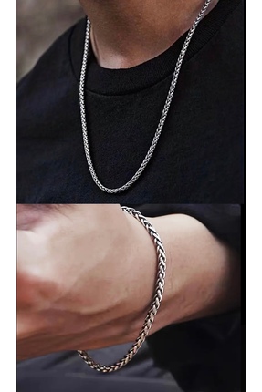 CEVHERİN Hediye Kutulu Unisex Erkek Kolye ve Bileklik Set 4mm