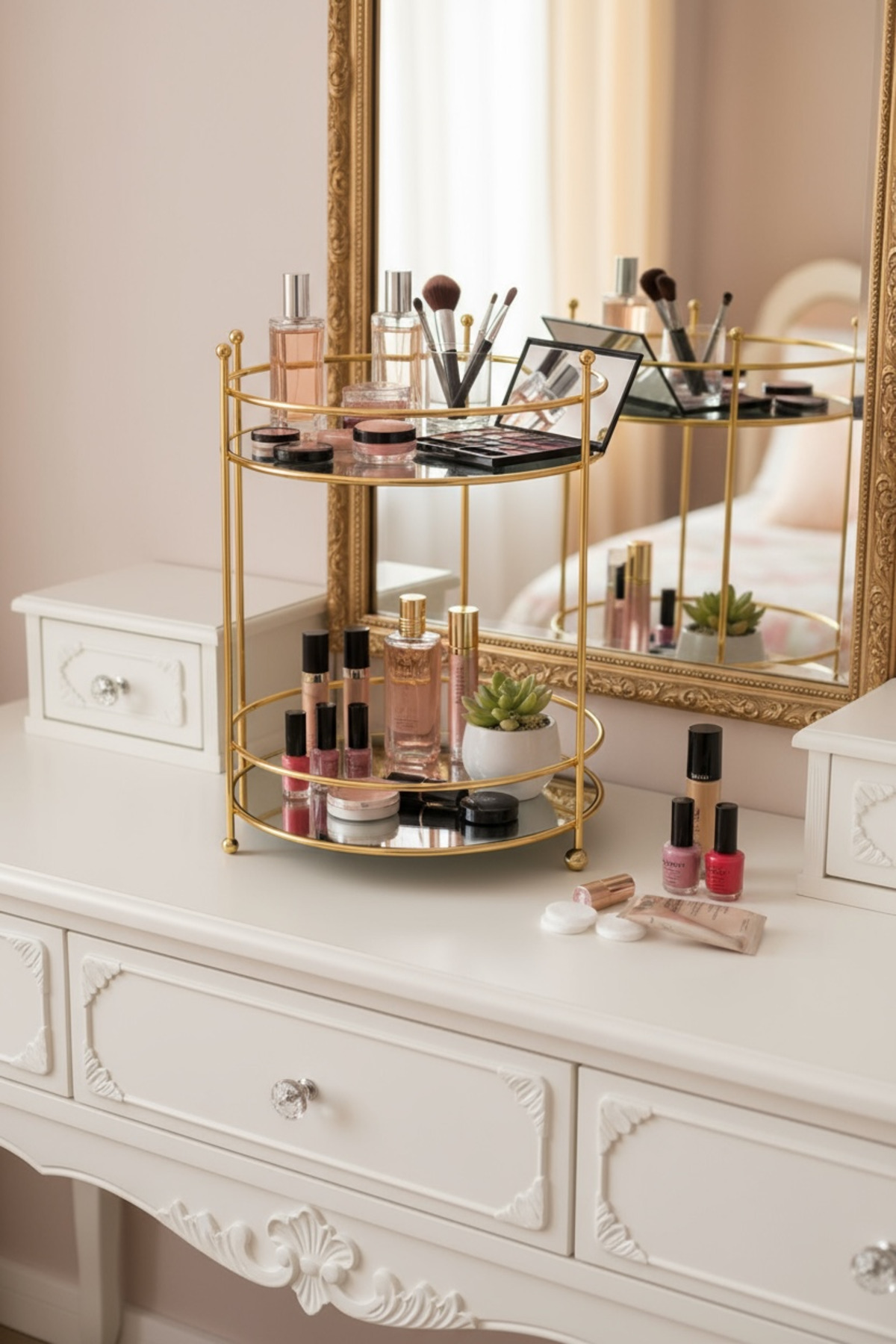 EVSTYLE GOLD İKİ KATLI MAKYAJ ORGANİZERİ - AYNALI