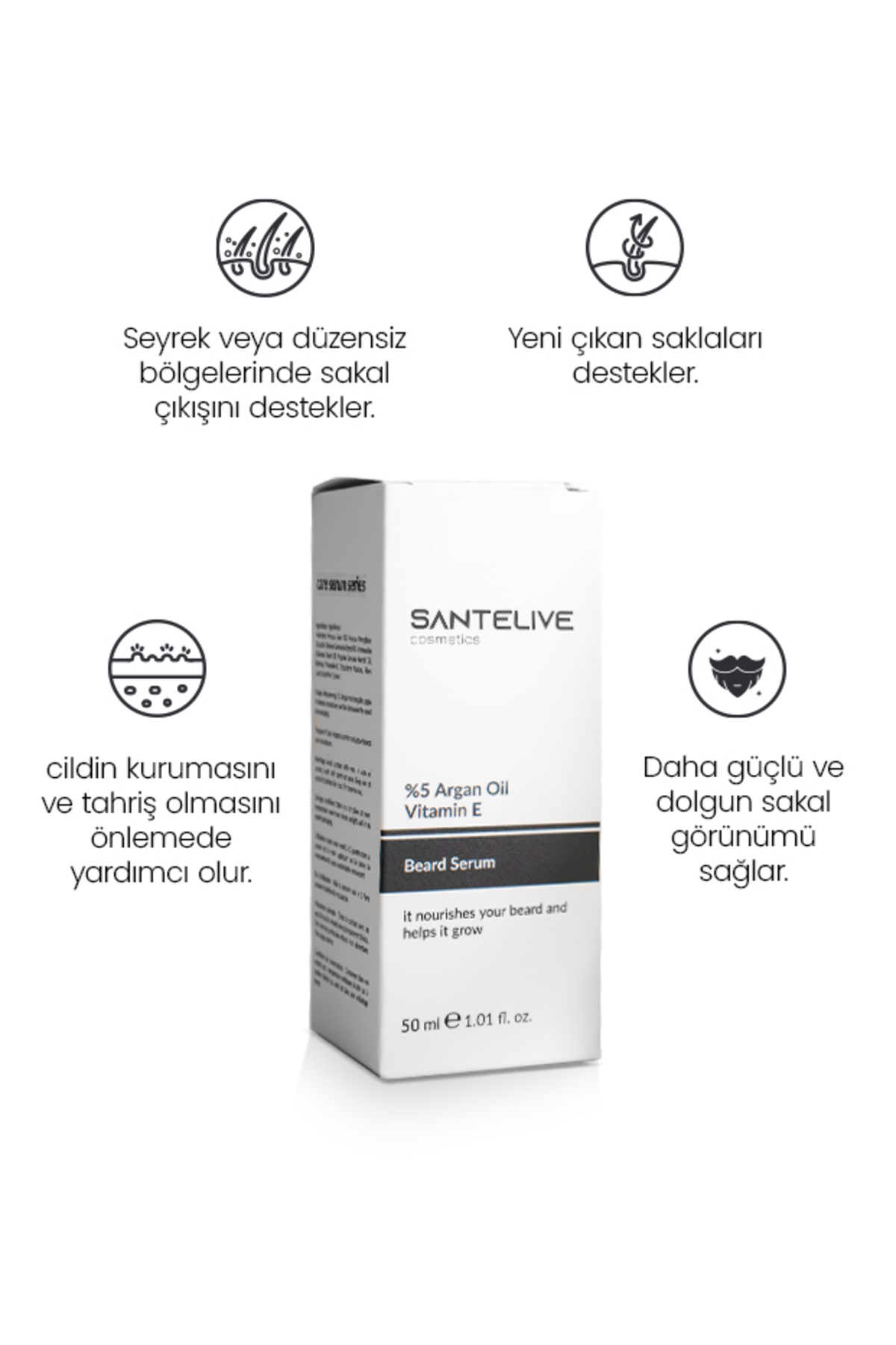 Sakal Yoğunlaştırıcı Uzatıcı Serum Argan Yağı Tripeptid Seyrek Sakal Bıyık 50 ml — SL1005 — تصویر 2 از 5