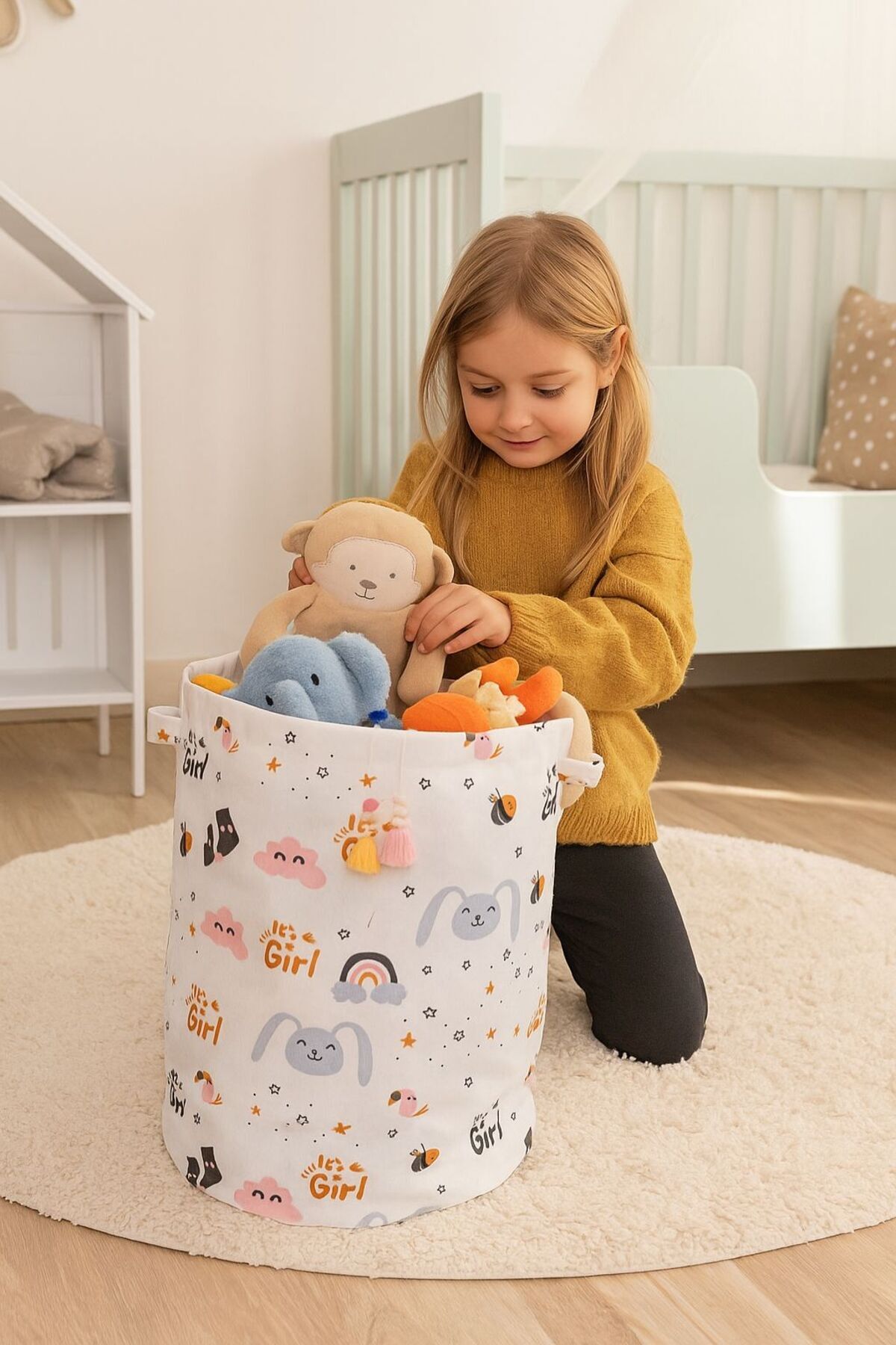 MorBebe Bebek Yuvarlak Torbalı Oyuncak Ve Kirli Sepet Oda Aksesuar 46x32 fotoğrafı 3 (önizleme)