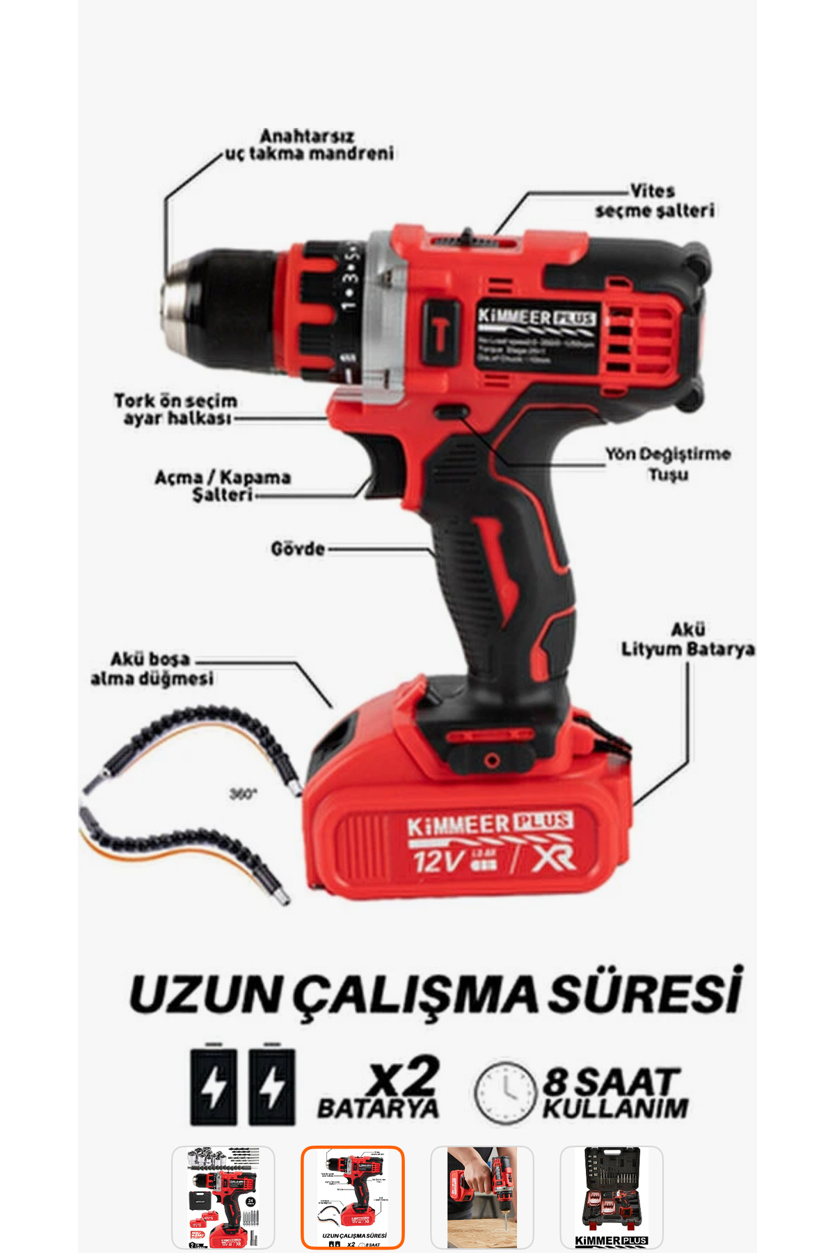 KİMMEER Plus 24 Parça Darbeli Çelik Mandrelli Matkap – (Şarjlı Matkap Seti) Vidalama