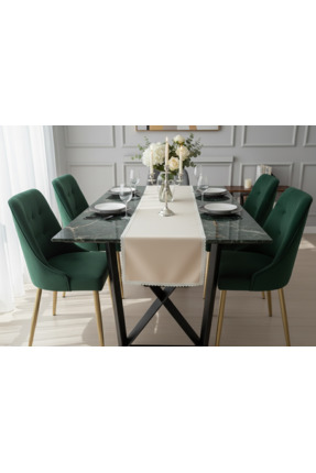 emira tasarım Şık Krem Keten Runner – Dantel Detaylı Sofra, Masa, Amerikan Se...