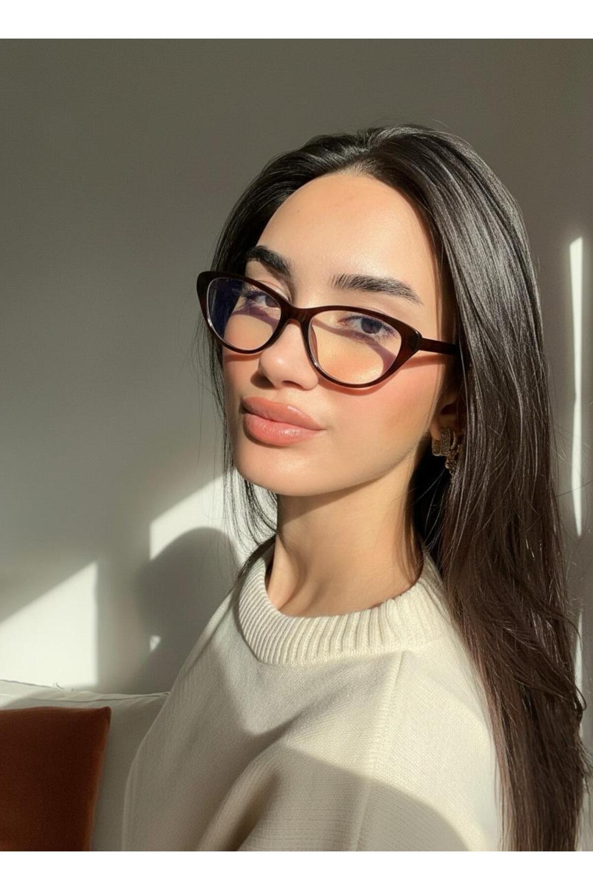 funeyes Carat Cat Eye Kahverengi Carat 46 Ekartman küçük cat eye gözlük popüler Gözlük