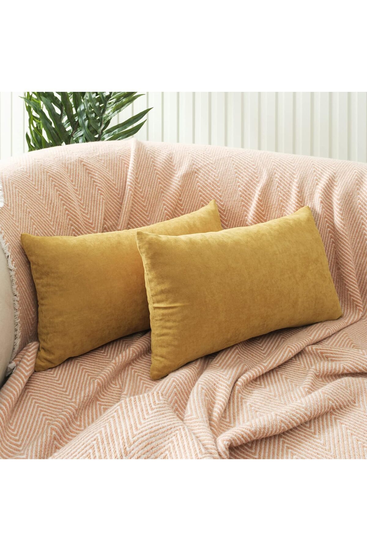 Shop a Way ÖZENEV Ölçü Seçenekli 2'li Kırlent Kılıfı Dekoratif Düz Sade Kadife Dokulu Punch Yapılabilir 30x50 c