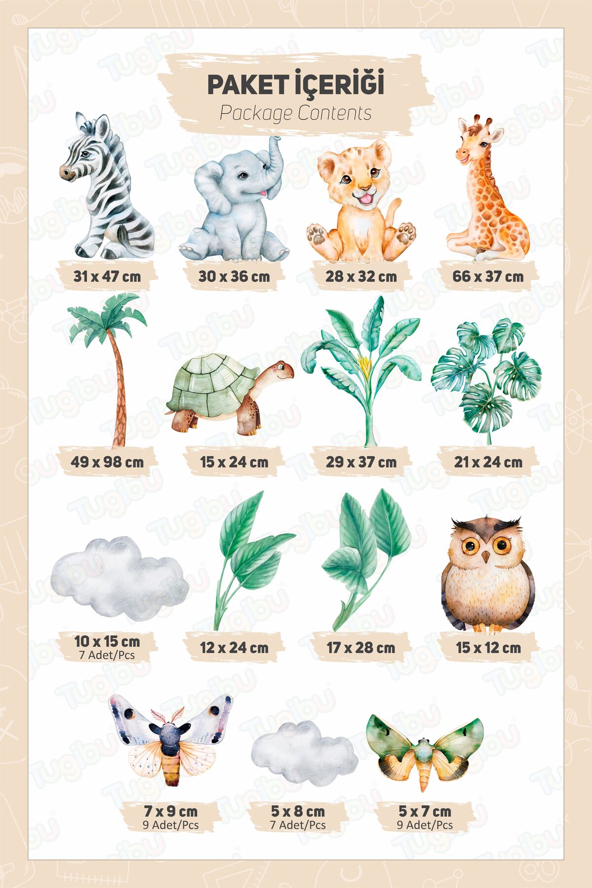 TUGİBU Sevimli Hayvanlar Safari Temalı Çocuk Odası Duvar Sticker Seti, Safari Yavru Hayvanlar Sticker Seti fotoğrafı 4 (önizleme)
