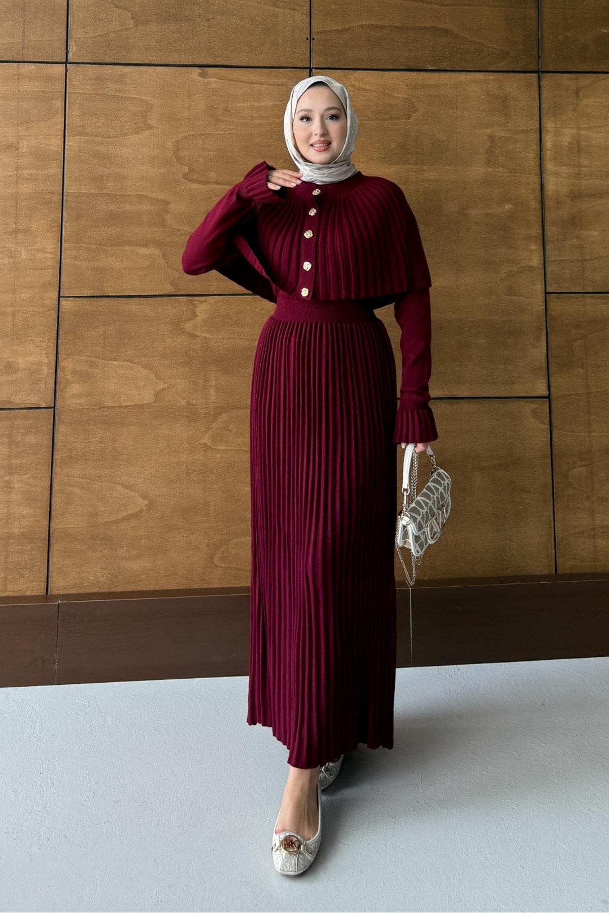 erk giyim Pelerin Detaylı Uzun Triko Elbise