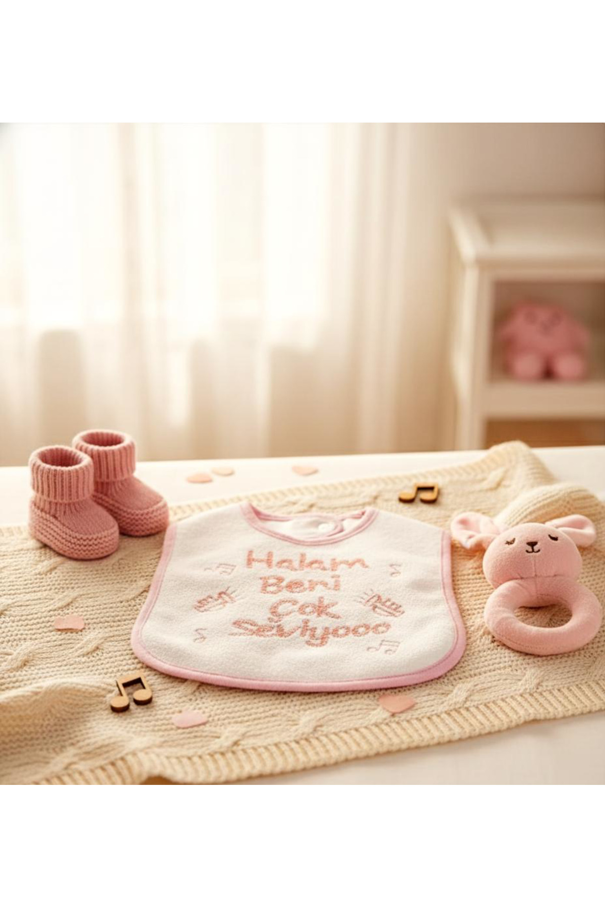 Babix Halam Beni Çok Seviyoo Yazılı Mama Önlüğü Pembe fotoğrafı 4 (önizleme)